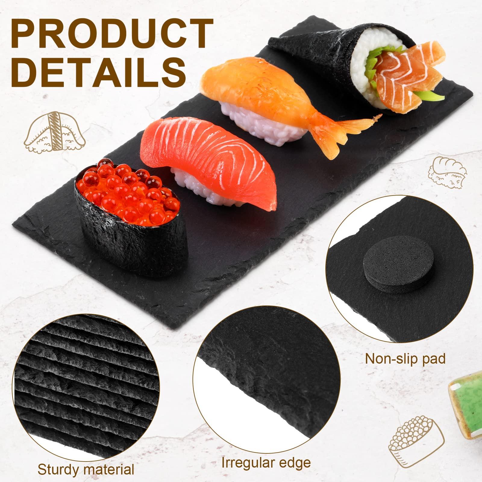 Hoolerry Hoolerry 15 Pcs Slate Charcuterie Boards Bulk, 8\" x 4\" Mini Slate Cheese Board Black Sushi Platters Individual Stone Serving Tray Plates for Food, Appetizers, Cheese, Meat, Party
