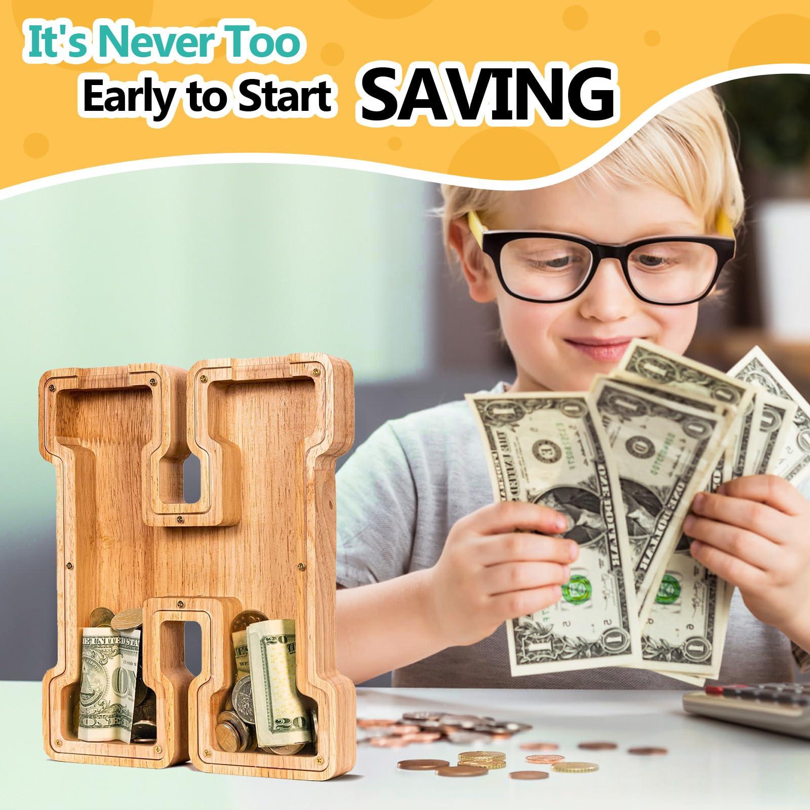 summidate SummiDate Wooden Letter Piggy Bank| Piggy Bank for Boys Girls Toddler| Alphabet H Money Bank| Coin Bank Birthday Gift for Kids|Birthday Gift for Kids (H)