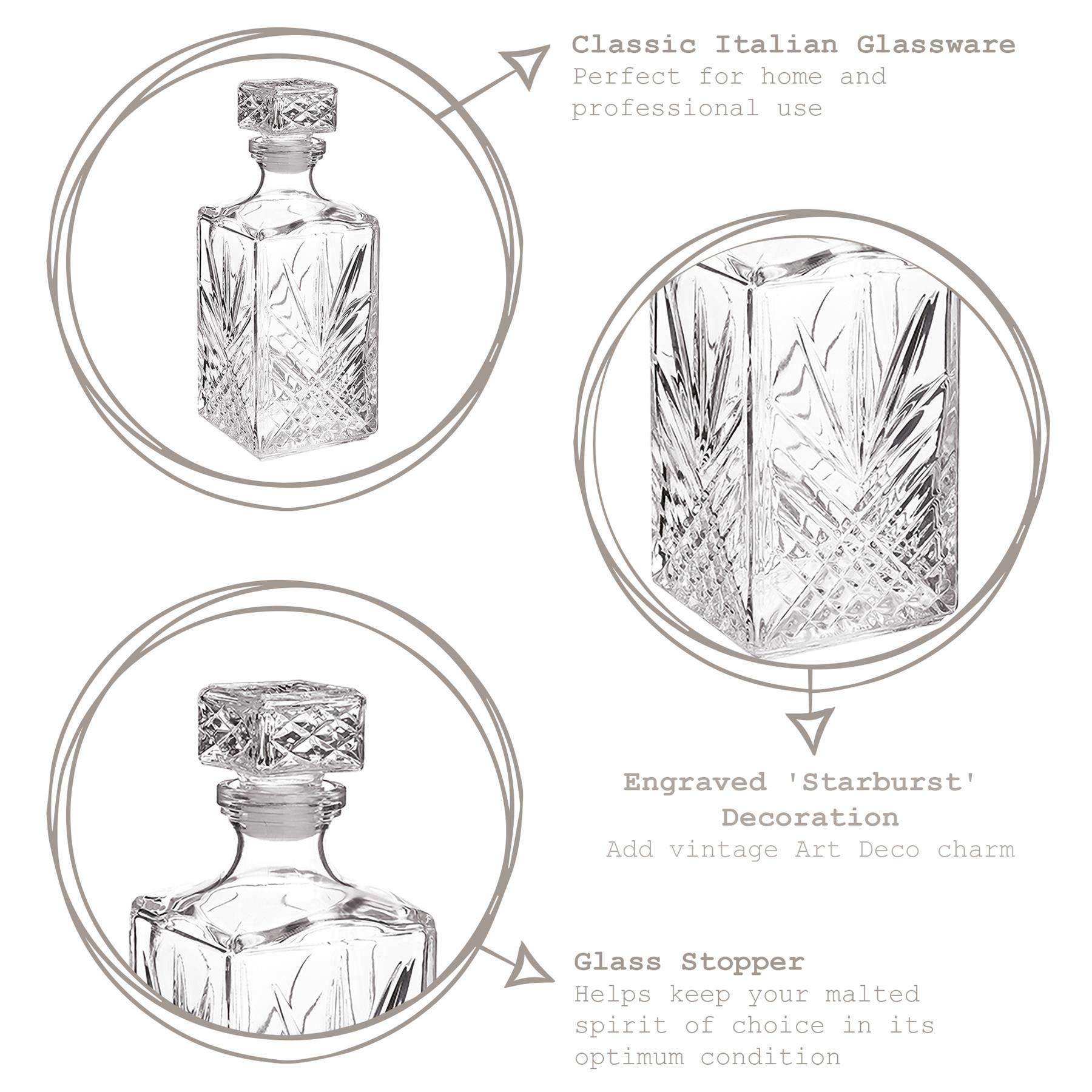Bormioli Rocco Bormioli Rocco Selecta Collection Whiskey Decanter – Sophisticated 33.75oz Diamond Decanter With Starburst Detailing – For Whiskey, Bourbon, Scotch & Liquor