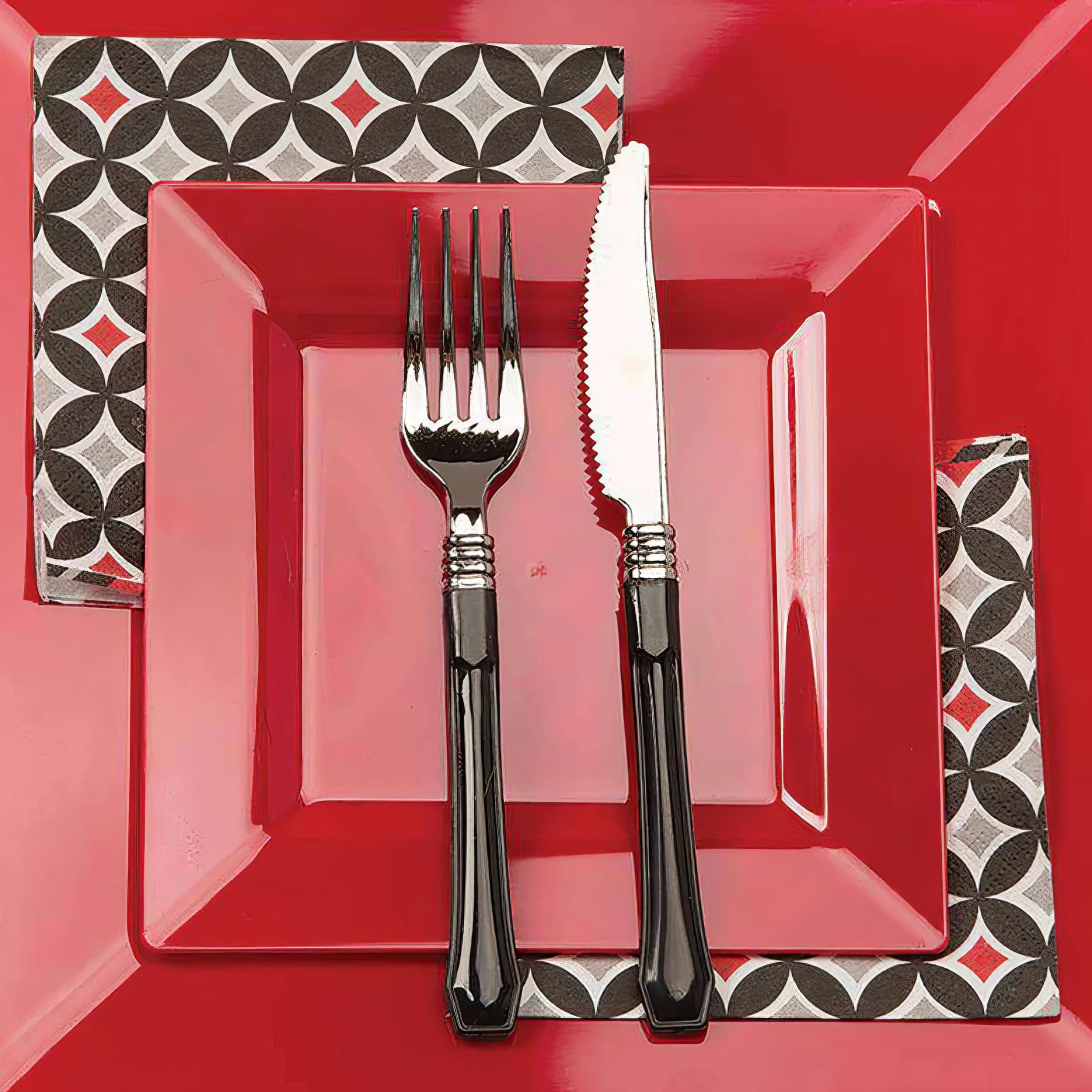 Kaya Kaya Elegant Red Square Dinner Plates - 9.5\" (Pack of 10) - Perfect for Weddings, Birthday Parties, Festivals & More