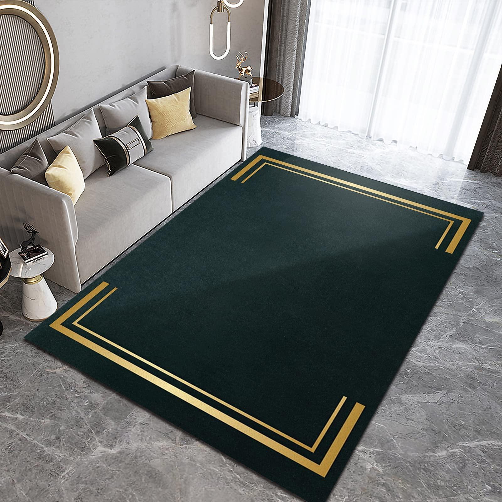 NALUGI 3D Modern Minimalist Living Room Rugs, Golden Geometric Lines Border Black Apartment Carpet, Area Rug Do Not Fade Pattern Clear Apply to Door Mats Porch Hotels,34ft/90 * 120cm