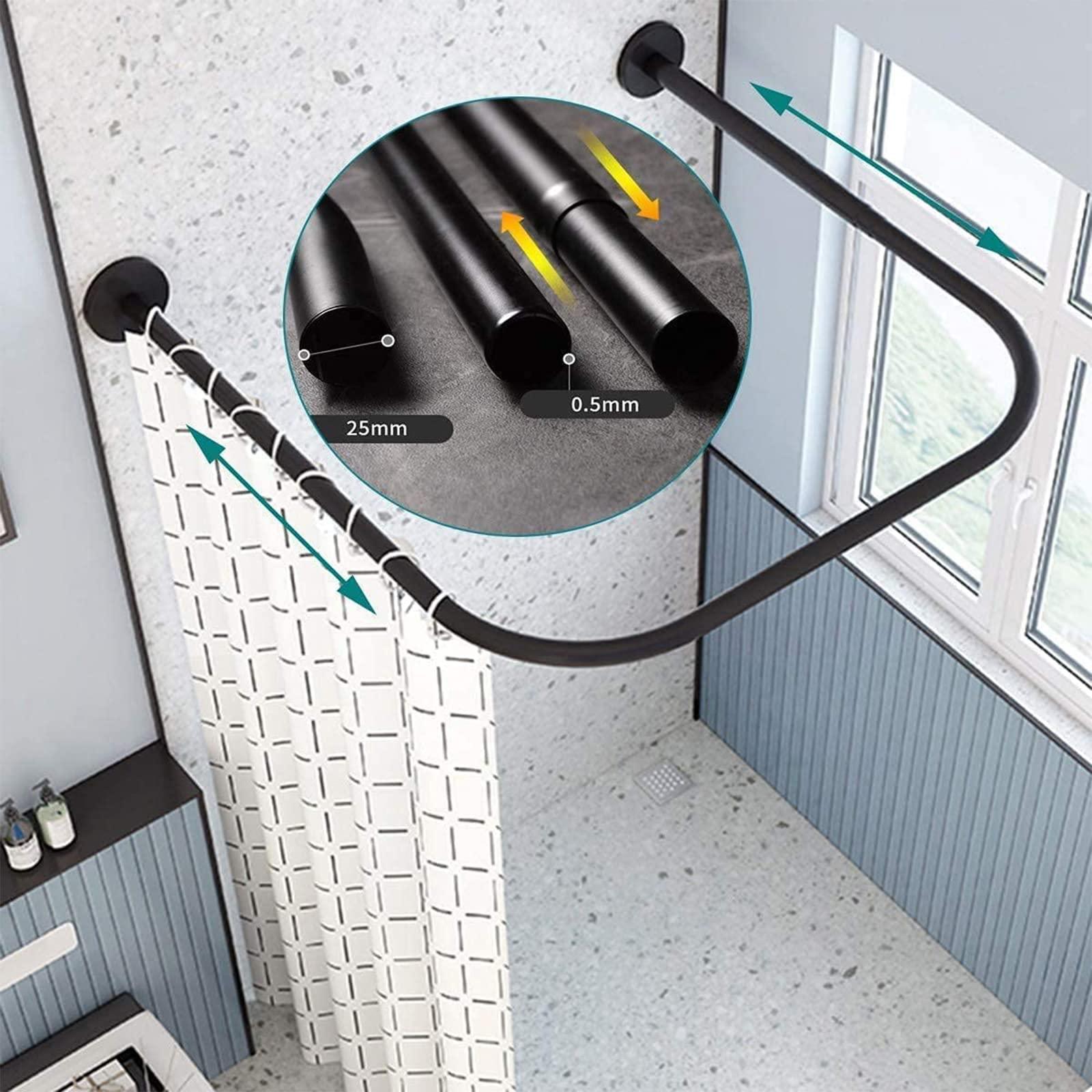 QUOCIN Curved Shower Curtain Rod, Corner Shower Curtain Rod, Expandable Shower Curtain Rail L Shape,U Shape, Stainless Shaped Bathroom Shower Rod Free Drill Install for Clothing Store ( U.110x110x110cm)