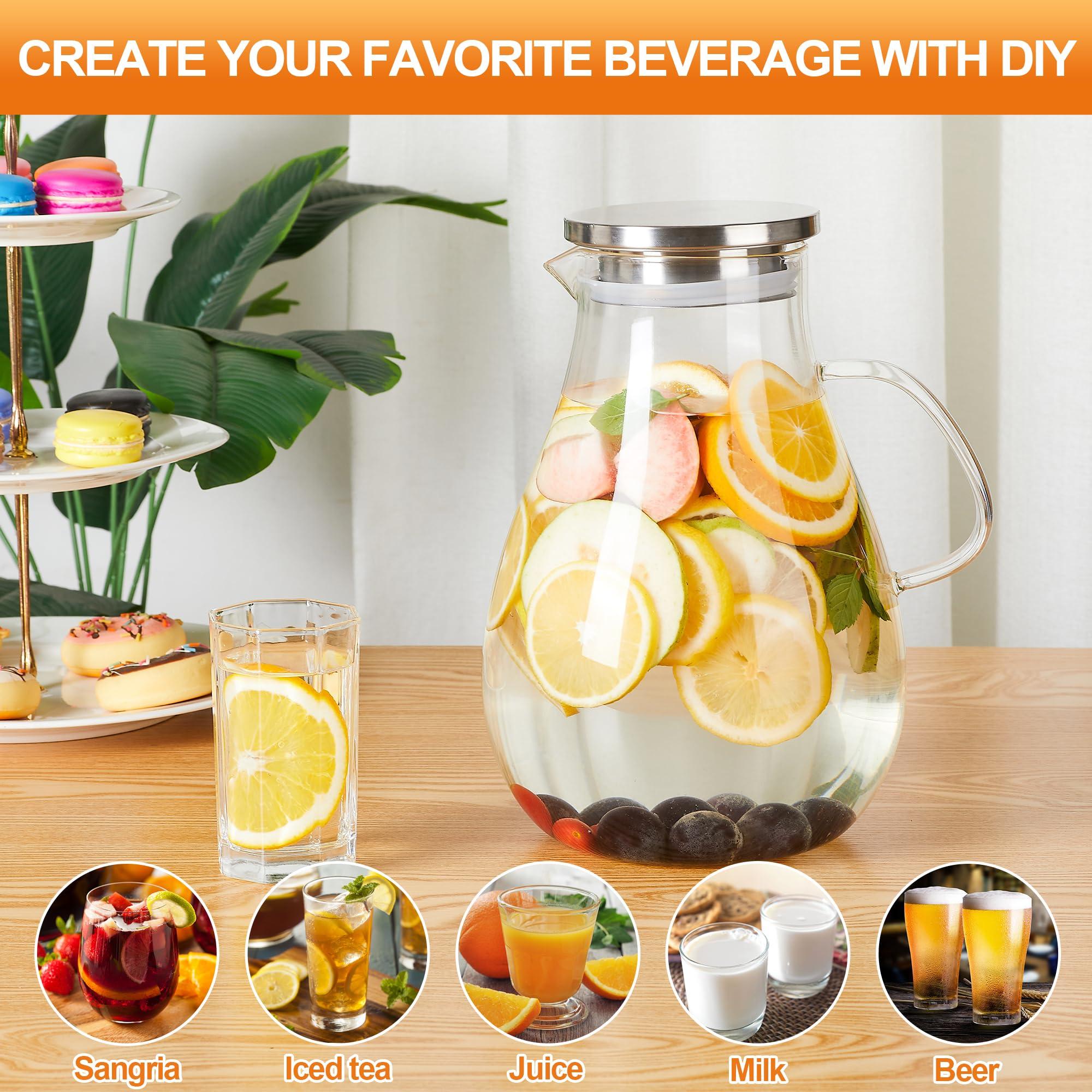 Liuruiyu Glass Pitcher with Lid,1 Gallon Glass Water Pitcher Hot/Cold Water Jug, Juice and Iced Tea Beverage Carafe with Lid (Extra-Wide Mouth)