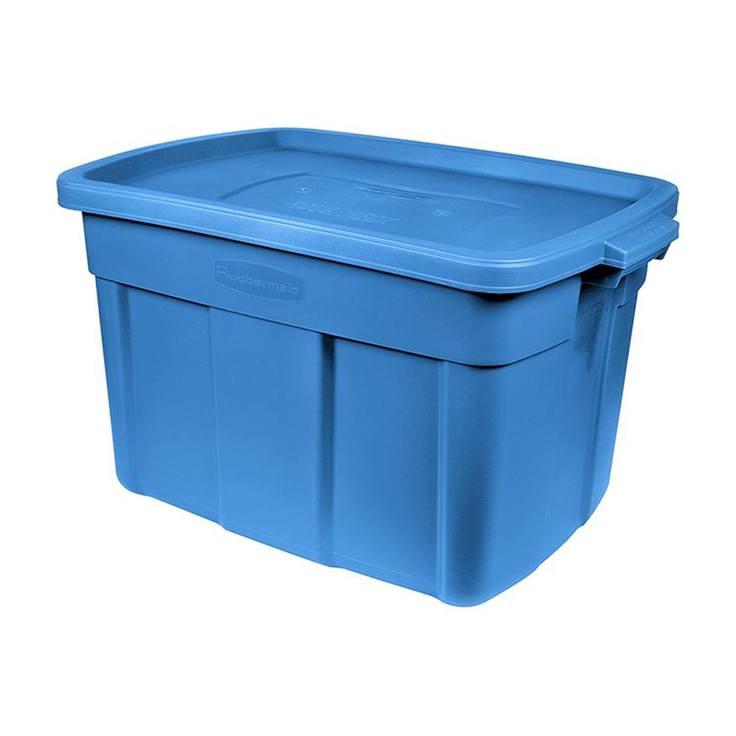 Rubbermaid Rubbermaid Roughneck Tote 25 Gal, 4 Pack, Made in USA, Herirage Blue, Rugged Plastic Stackable Storage Bins with Lids and Handles