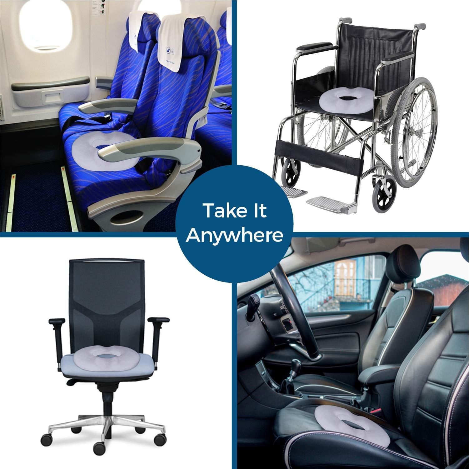 Dr. Flink Donut Pillow Hemorrhoid Seat Cushion - Orthopedic Memory Foam – Contoured Luxury Comfort, Pain Relief and Supports Prostate, Pregnancy, Post Natal Sciatica Coccyx, Surgery & Tailbone Pressure Dr Flink