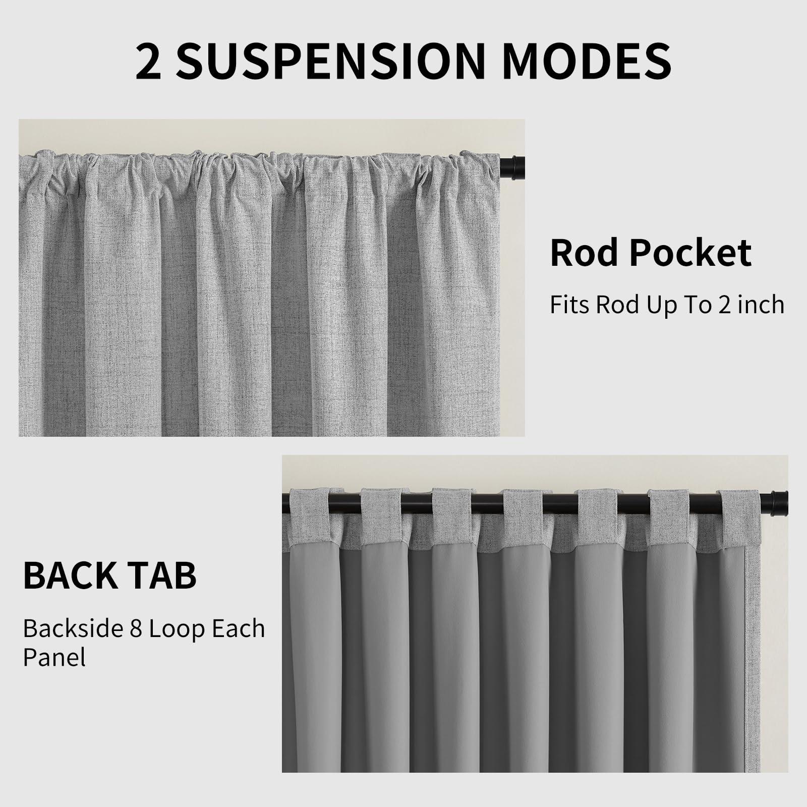 CUCRAF CUCRAF Linen 100% Blackout Curtains 108 Inch Length 2 Panels Set, Back Tab and Rod Pocket Curtain for Living Room Bedroom, Room Darkening Window Drapes Thermal Insulated, (52x108 inch, Light Grey)