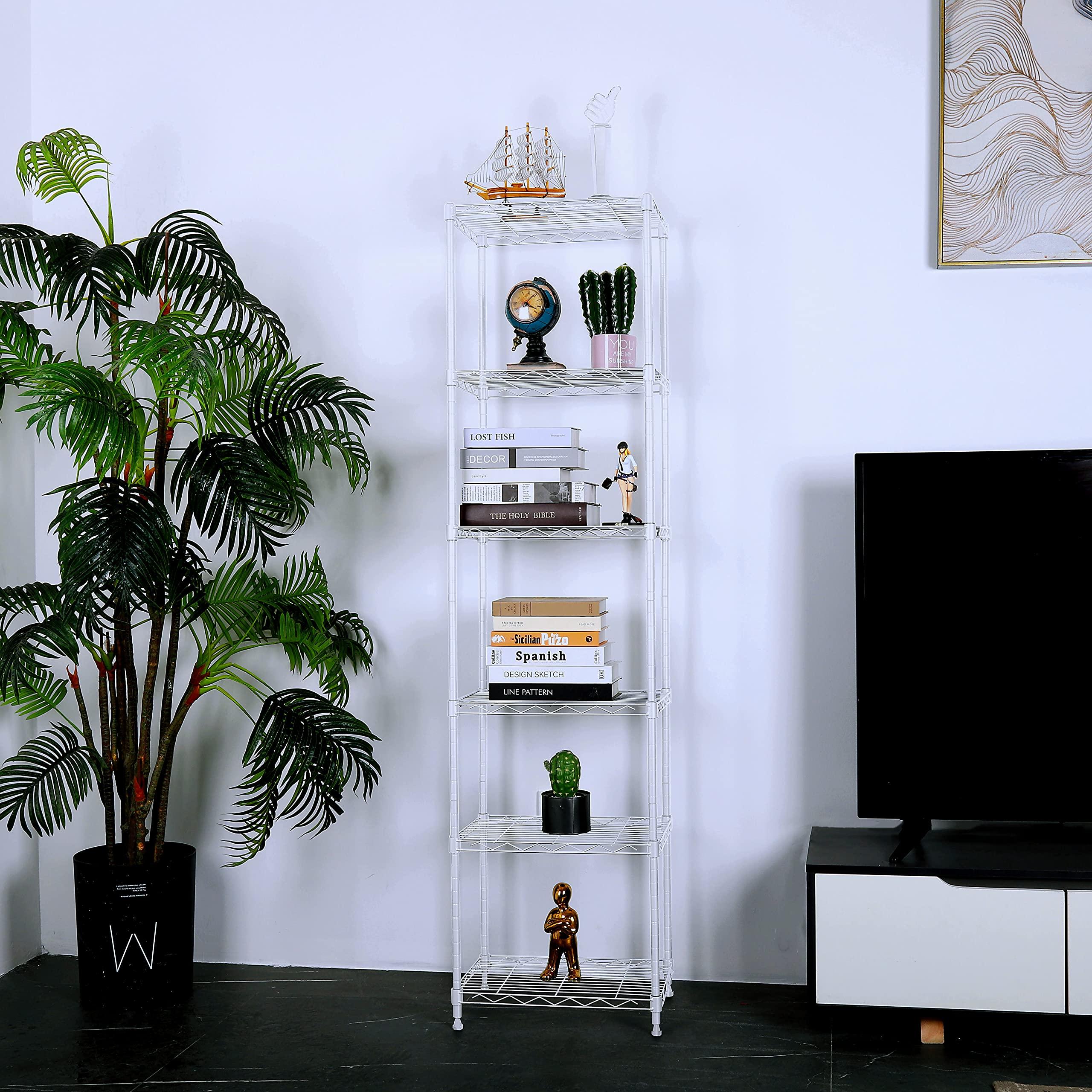 REGILLER REGILLER 6 Wire Shelving Steel Storage Rack Adjustable Unit Shelves for Laundry Bathroom Kitchen Pantry Closet (16.7L x 11.9W x 64H, White)