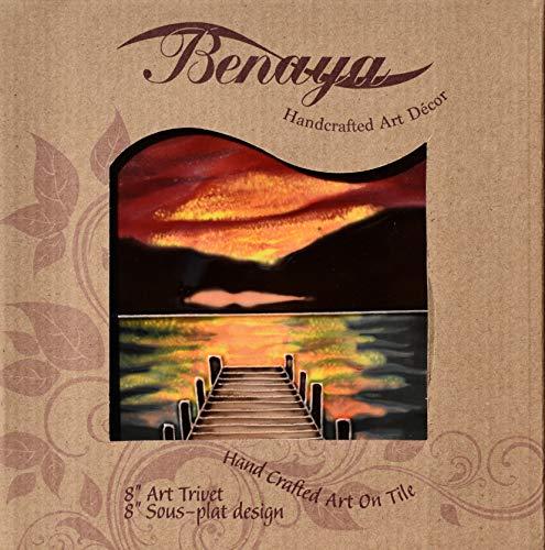 Benaya Benaya - Handcrafted Ceramic Art Tile - Sunset Dock 8\" x 8\" Tile. Home Decor