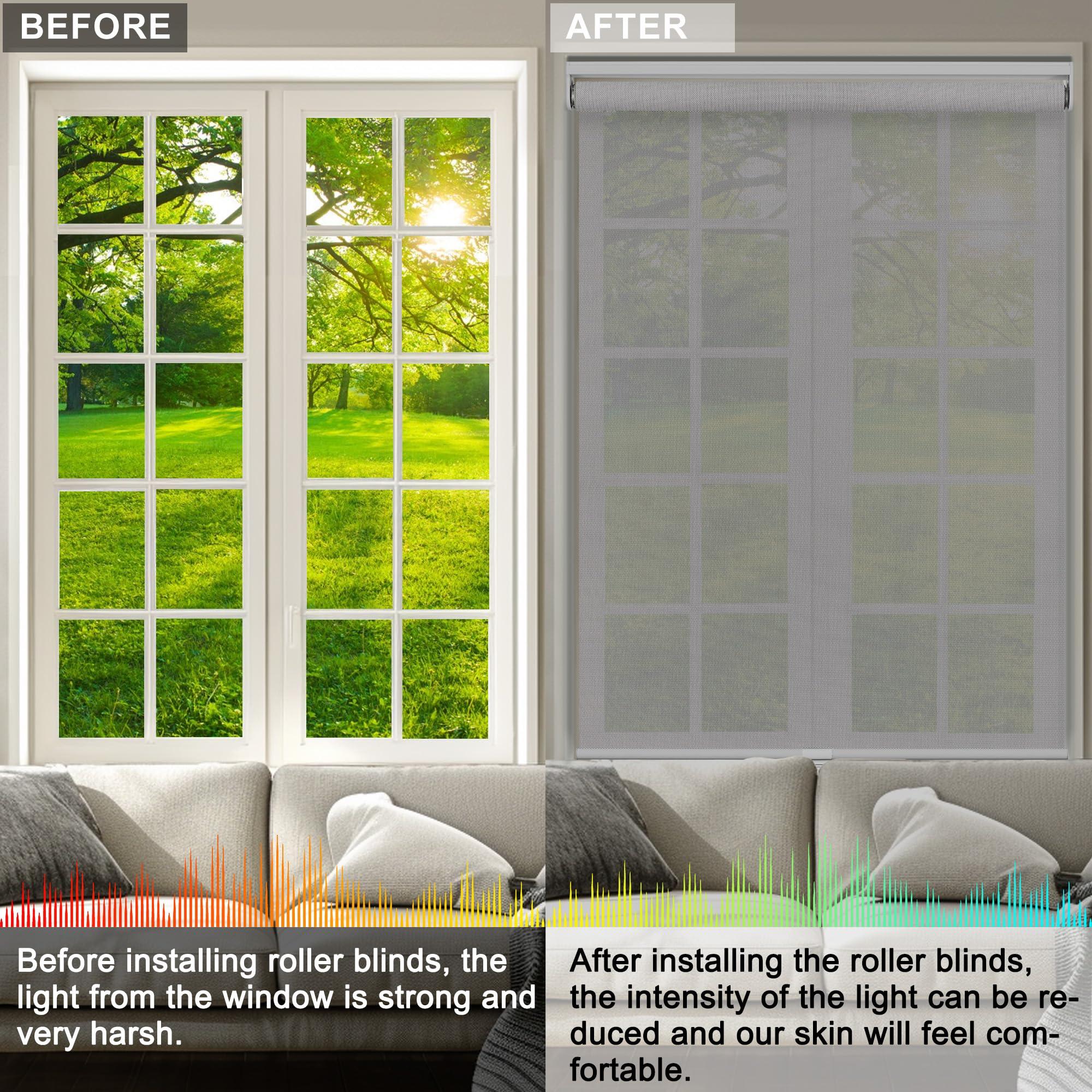 Sulugood Sulugood Light Filtering Roller Shades for Window 5% Openness Cordless Roller Blinds Solar Shades,UV Protection Fabric,Easy Installation Shades for Home, Hotel, Office,Gray.37 W x 64" H