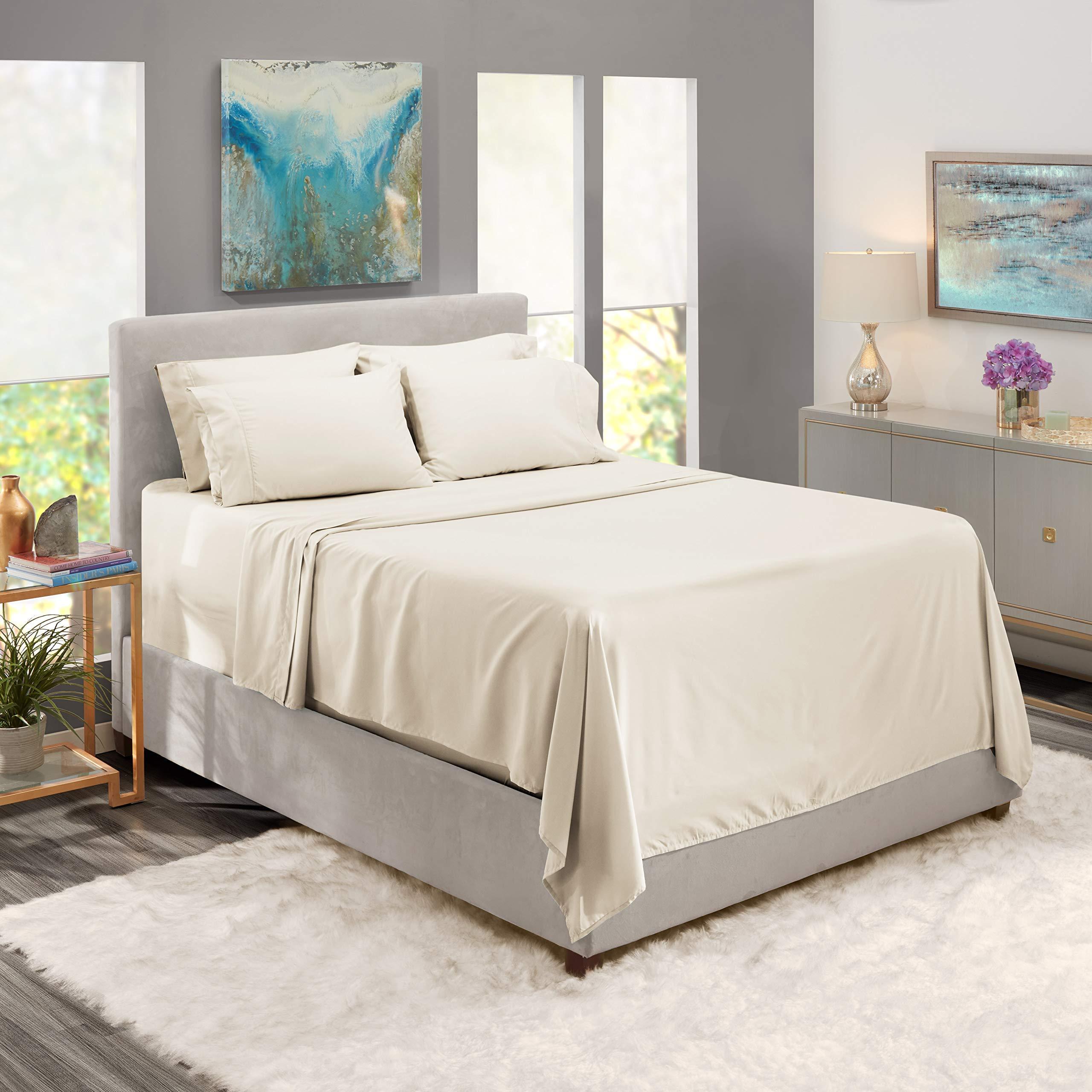 ABP Collection ABP Collection Bed Sheet Set - 100% Cotton 800 Thread Count 7 PCs Bedding Set - 18\" Deep Pocket (1 Flat Sheet, 1 Fitted Sheet, 1 Duvet Cover, 4 Pillowshams) Sheet Set (Full, Ivory)