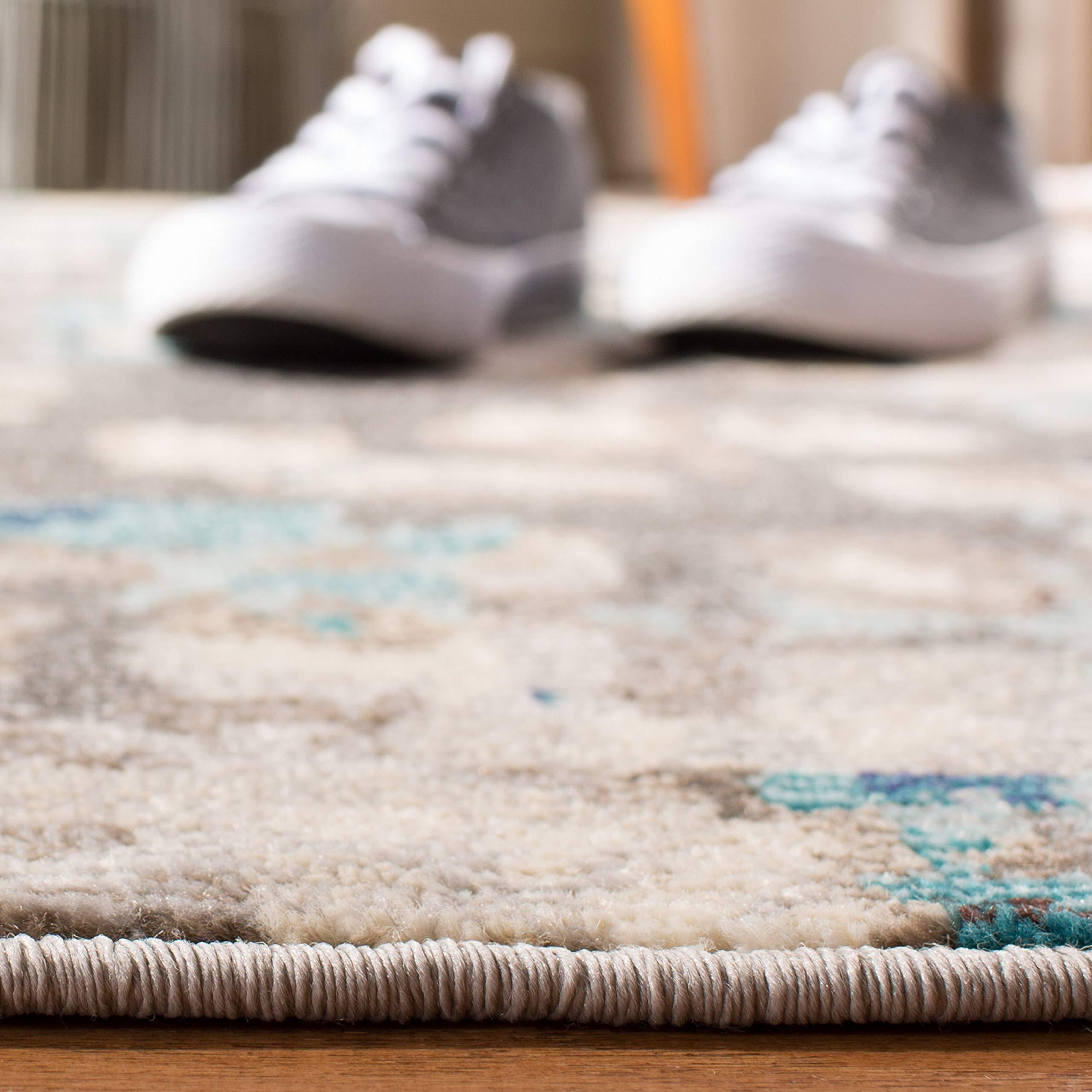 Safavieh SAFAVIEH Madison Collection 10' Square Grey/Blue MAD425E Boho Abstract Distressed Non-Shedding Living Room Bedroom Dining Home Office Area Rug