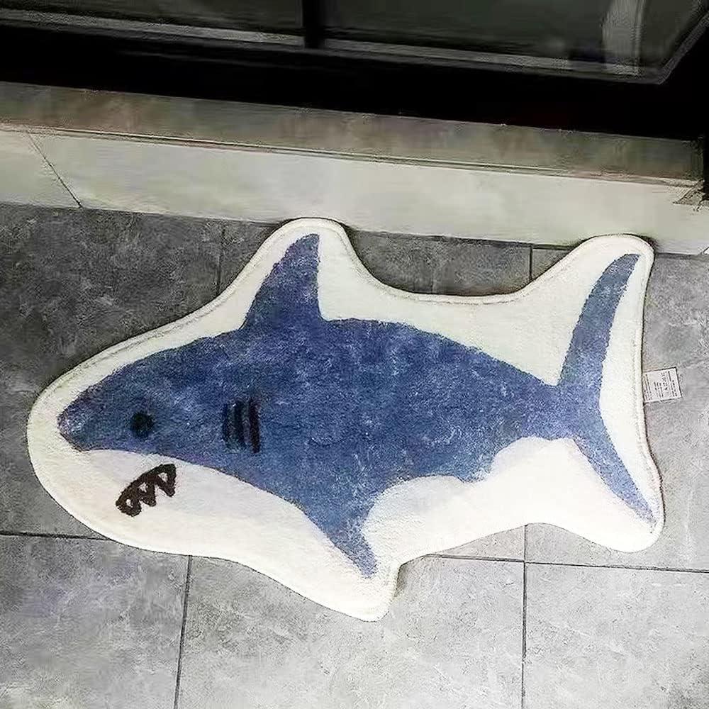 PETDREAM Shark Shaped Bathroom Rugs 16x24 inch Area Rugs Blue Absorbent Bath Rugs Non-Slip Shower Rug Bath Mats for Bathroom Kitchen Sink Bedroom Floor Mat Carpet (16x24 inch, Shark)