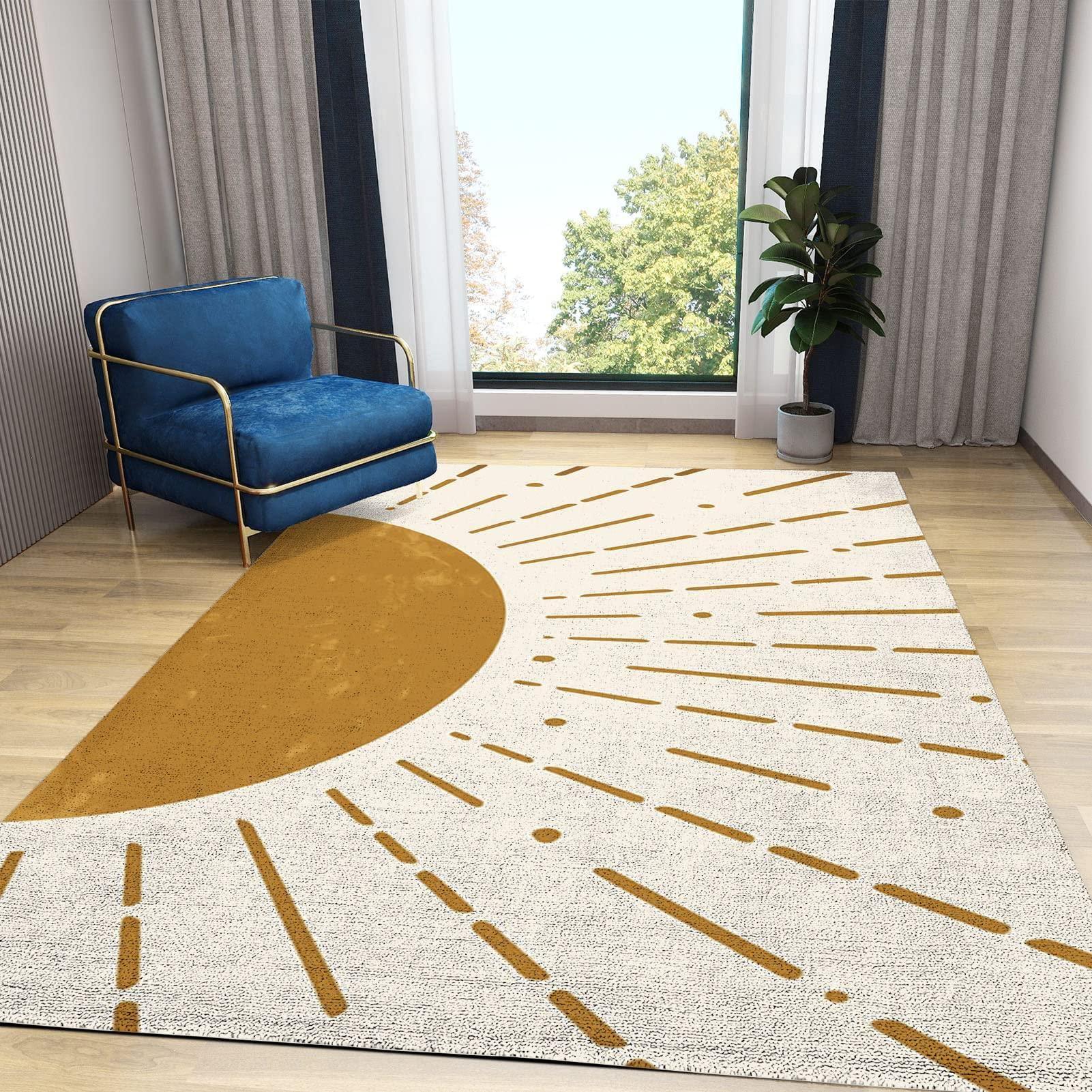 FAUSKE Boho Sun Area Rug, Horizontal Sunset Modern Abstract Rainbow Soft Non-Slip Large Rugs, Mid Century Geometric Floor Carpet for Living Room Bedroom Classroom Office 3x4ft