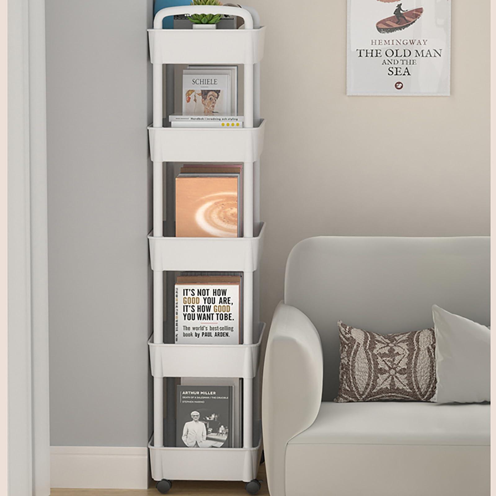 XTRYBHD XTRYBHD Compact Bookcase for Classroom, Library Reading Book Shelf, Storage Shelves with Lockable Wheels, Compact Kitchen Trolley for Narrow Spaces (Size : 5 Layers of Storage)