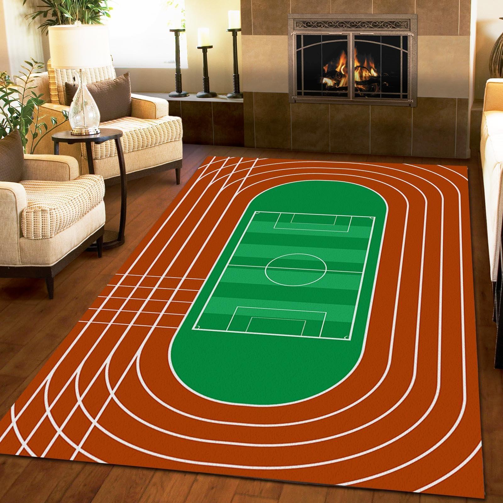 ERAYNA Sports Playground Track Area Rugs, Green Football Field Soft Washable Carpet, Upholstery Rug with Non-Slip Backing for Kids Boys Girls Bedroom Living Room Dining Room Study 2ftx3ft