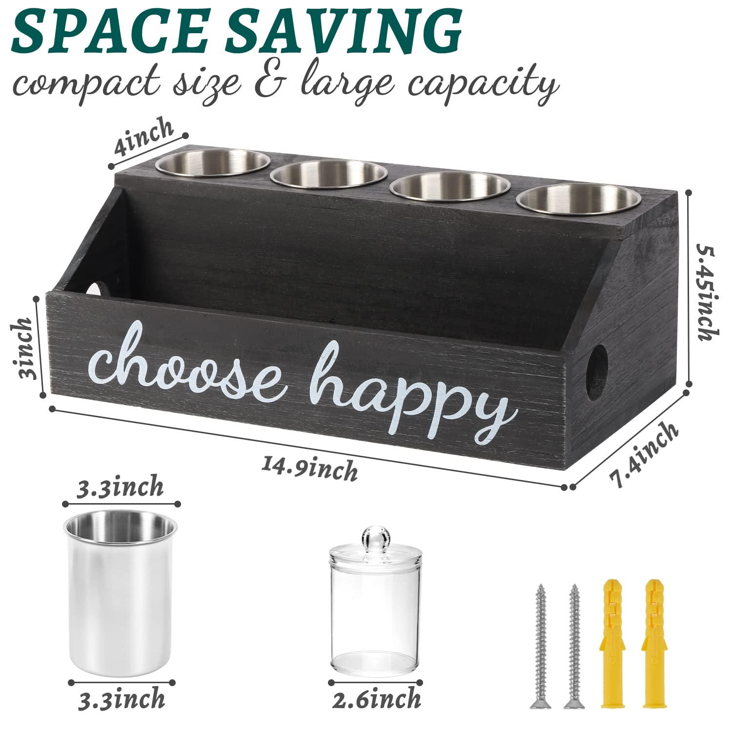 PHUNTTEK Hair Tool Organizer, 5 Compartments Hair Dryer Holder Wall Mounted/Countertop Rustic Black Wood Bathroom Organizer Blow Dryer Holder Hot Hair Tools Curling Iron Holder Vanity Cabinet Storage Stand