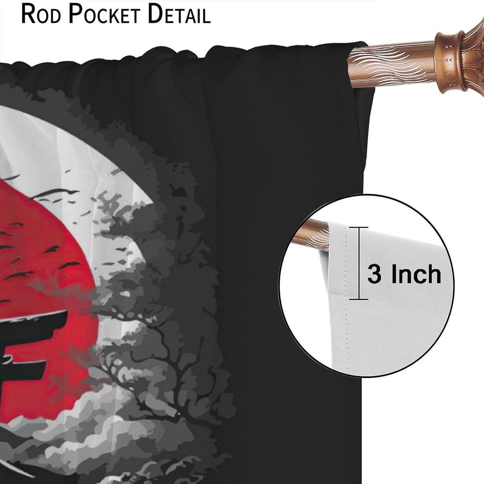Rtovo Bushido Curtains, Japanese Samurai On Red Sun Lawn Mount Fuji Background, Blackout Curtains for Bedroom Living Room84X84 Inch, Style-5