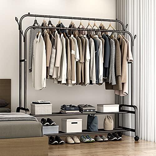 HomeLoft Basics Metal Heavy Duty Garment Rack with 5 Storage Shelf, Multifunction Clothes Rail on Wheels, Easy to Assemble (135x50x154cm)