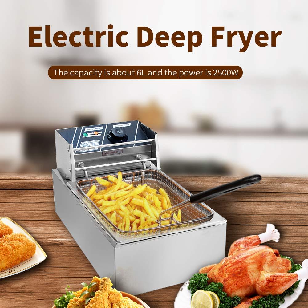 YYAO YYAO Deep Fryer 2500 W 6.3QT/6L Stainless Steel Electric Fryer with Baskets and Filters,Electric Fryer for Turkey,Steak,French Fries,Donuts