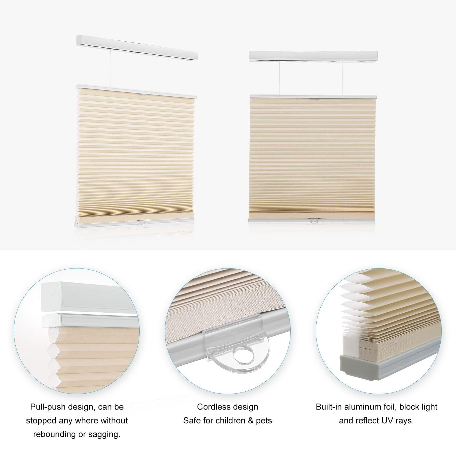 MYshade MYshade Top Down Bottom Up Shades Light Filtering Shade Cordless Blinds for Indoor Windows Honeycomb Cellular Sheer Window Blinds & Shades Easy to Install 41" W X 72" H (Beige)