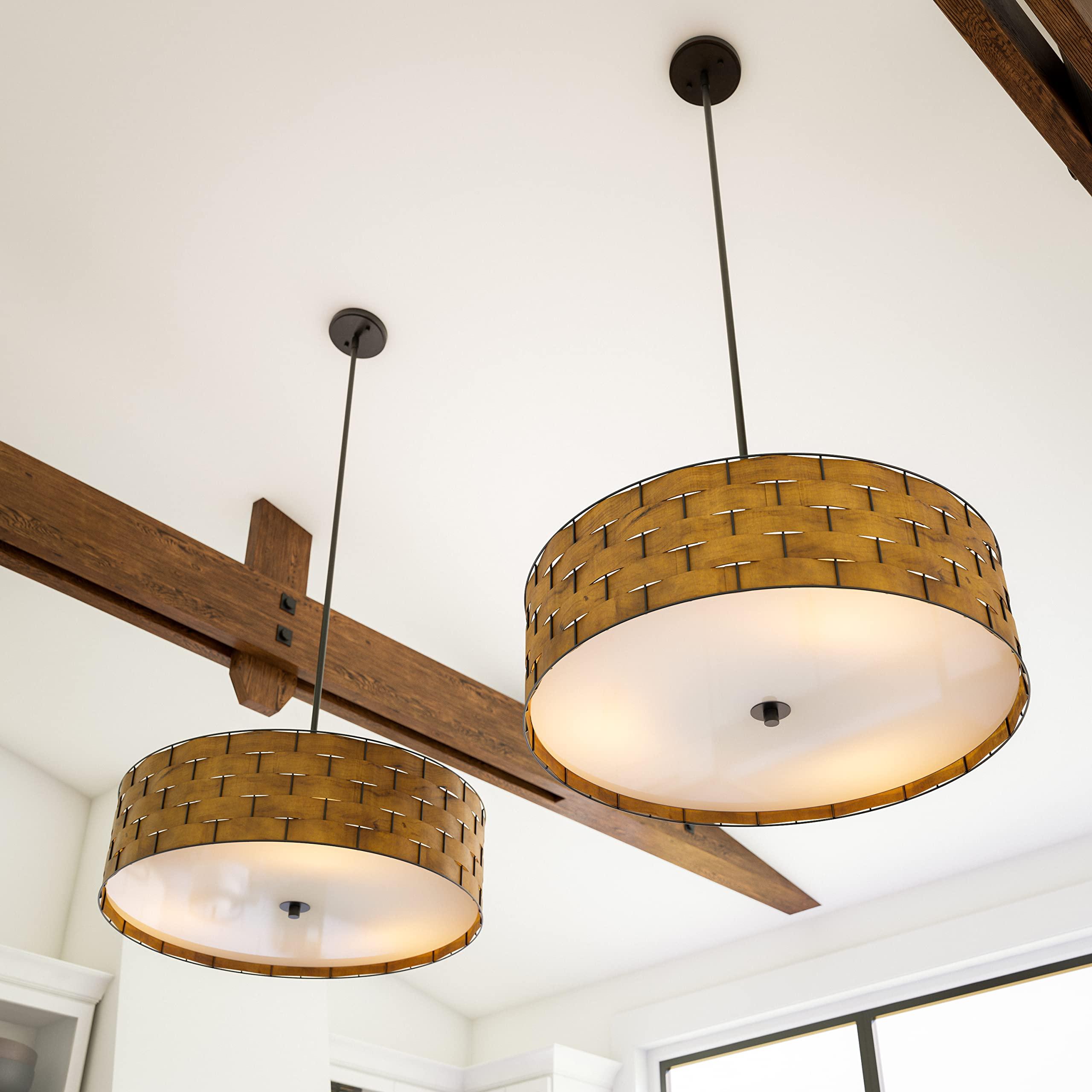 Kenroy Home Kenroy Home 92038DWW Shaker 3 Light Pendant with Brown Finish, Casual Style, 7" Height, 24" Width, 24" Depth, Large, Dark Woven Wood