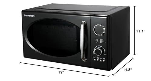 Emerson Emerson MWRG0901BK Retro Compact Countertop 800W Microwave Oven with 1,000W Grill Function, LED Display, 5 Power Levels, 8 Auto Menus, Glass Turntable and Child Safe Lock, 0.9 Cu. Ft., Black