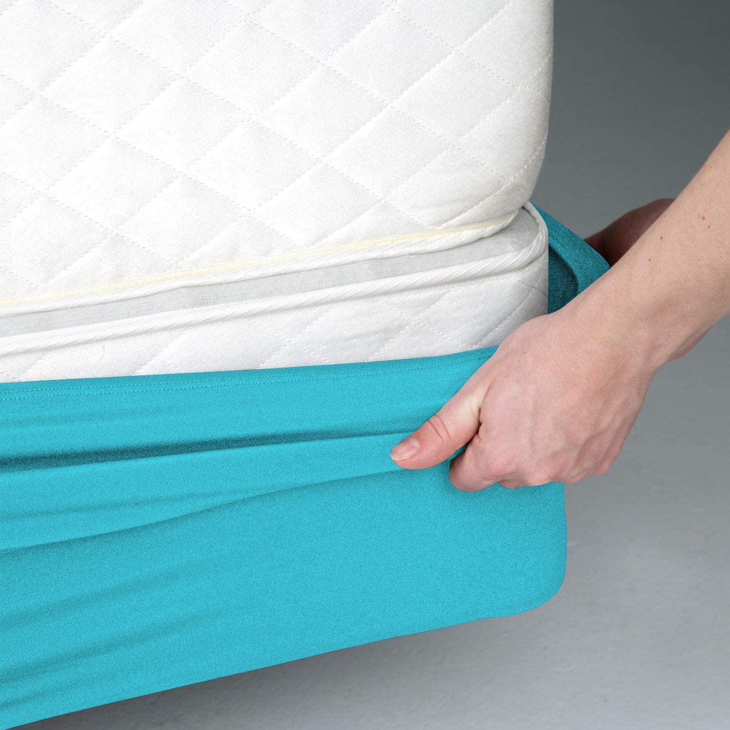 Kings Loft StretchWrap Box Spring Cover - 100% Egyptian Cotton, 1000 Thread Count, Wrap Around 4 Sides Bed Skirt for Hotel & Home, Fits Box Springs up to 28 Inch - King, Turquoise Blue