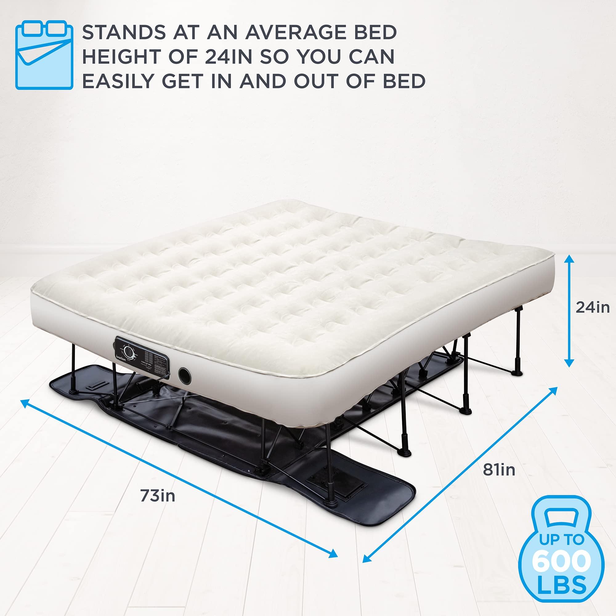 Ivation Ivation EZ-Bed (King) Air Mattress with Deflate Defender Technology Dual Auto Comfort Pump and Dual Layer Laminate Material - AirBed Frame & Rolling Case for Guest, Travel, Vacation, Camping