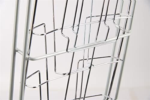 Displays2go Portable Literature Stand with 10 Pockets for 8.5x11 Magazines, Carrying Bag Included, 54\"h Floor-Standing Magazine Rack with Tiered Design, Steel (Silver)