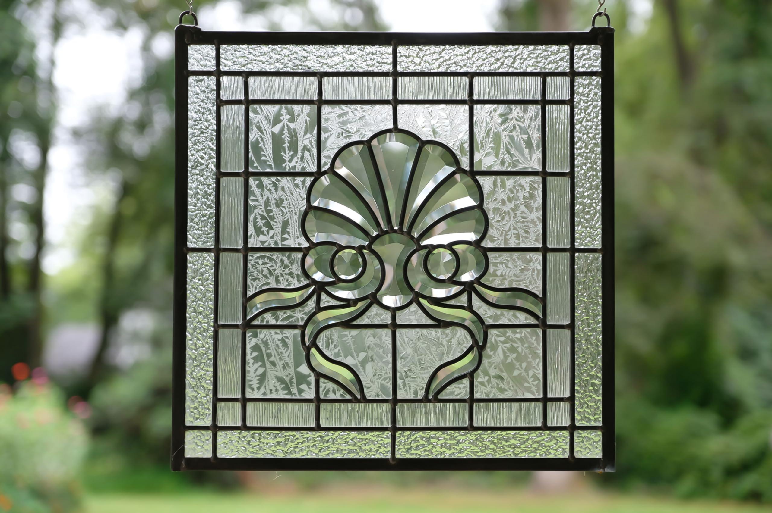 TMI ART PANEL 16\" x 16\" All Clear Hanging Stained Glass Beveled Window Panel