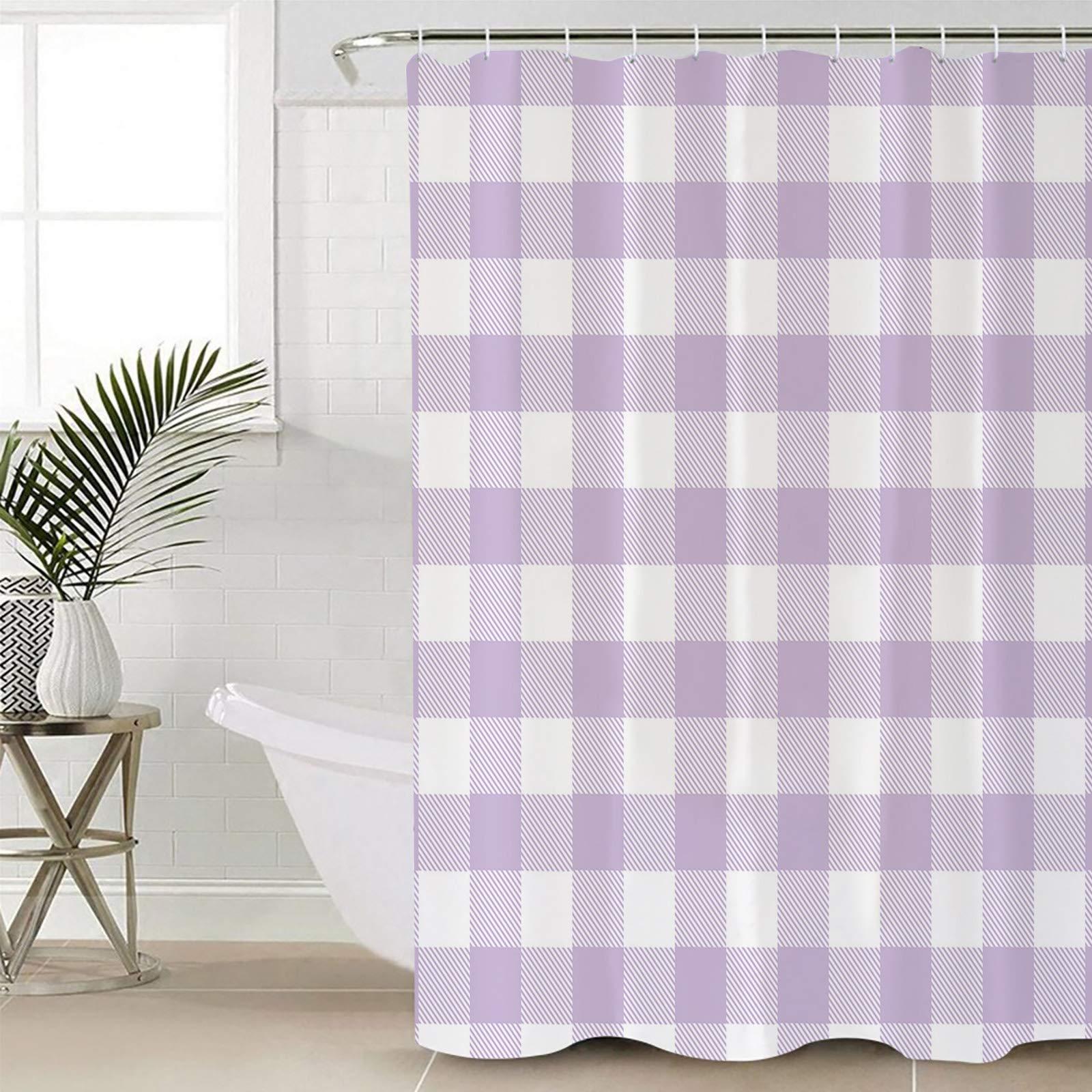 LooPoP LooPoP Shower Curtain for Master, Guest, Kids\', College Dorm Bathroom Buffalo Plaid Waterproof Polyester Bathroom Curtains with Hooks Farmhouse Purple Style
