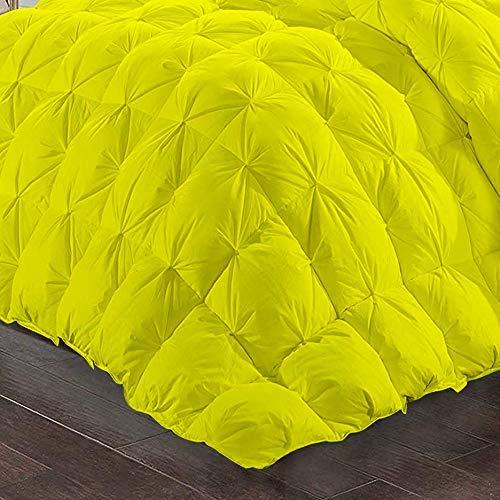 BEDICIA Yellow Solid Pinch Pleated 4 Piece Comforter Set (1 Comforter, 1 Duvet Cover & 2 Pillow Shams) 800 Thread Count Soft Egyptian Cotton California King Size