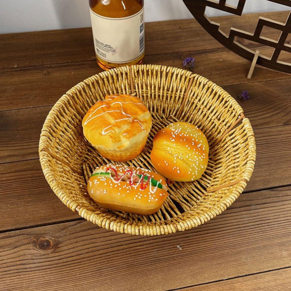 VOSAREA VOSAREA Woven Fruit Basket Rattan Storage Basket Wicker Bowl Seagrass Trays Plastic Orange Snacks Storage Plate for Fruits Vegetables Snacks Kitchen Restaurant