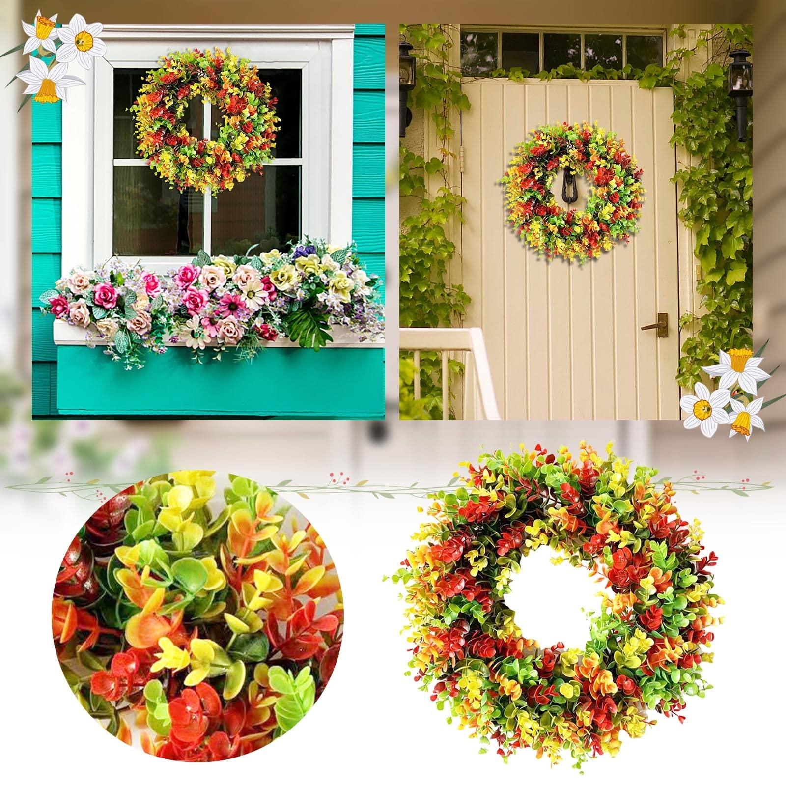 Wreaths Spring Wreath Summer Door Wreaths, Summer Dcor Spring Fourth of 4 Funeral Outdoor Small Blue Easter Pineapple Bee Lambs Ear Artificial Party Peony