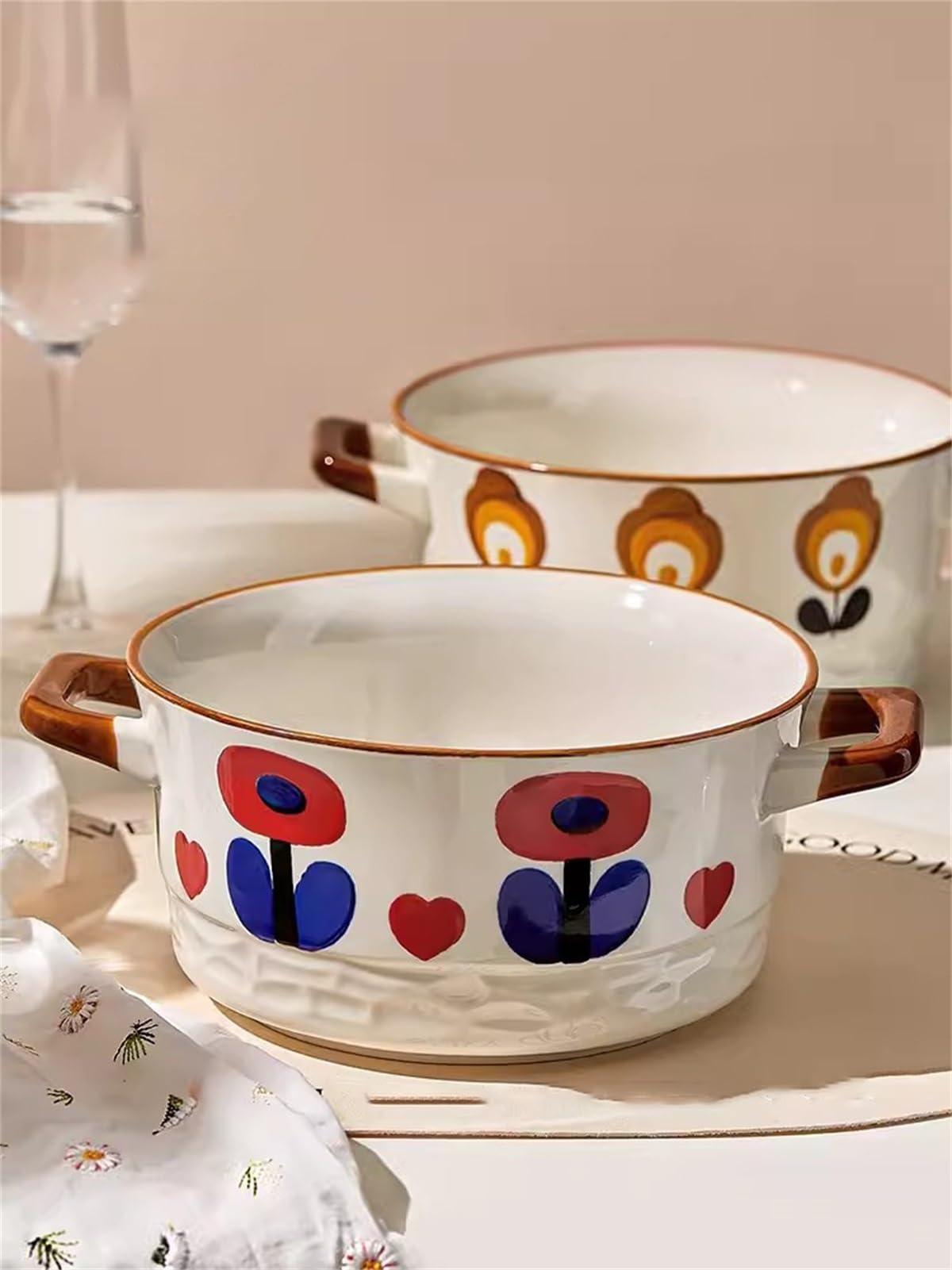 Fodalob Large Soup Bowls with Handles Microwave Safe, Ceramic Soup Bowls, 60.8 Ounce for Soup, Cereal, Stew, French Onion Soup Bowls (Color : B)