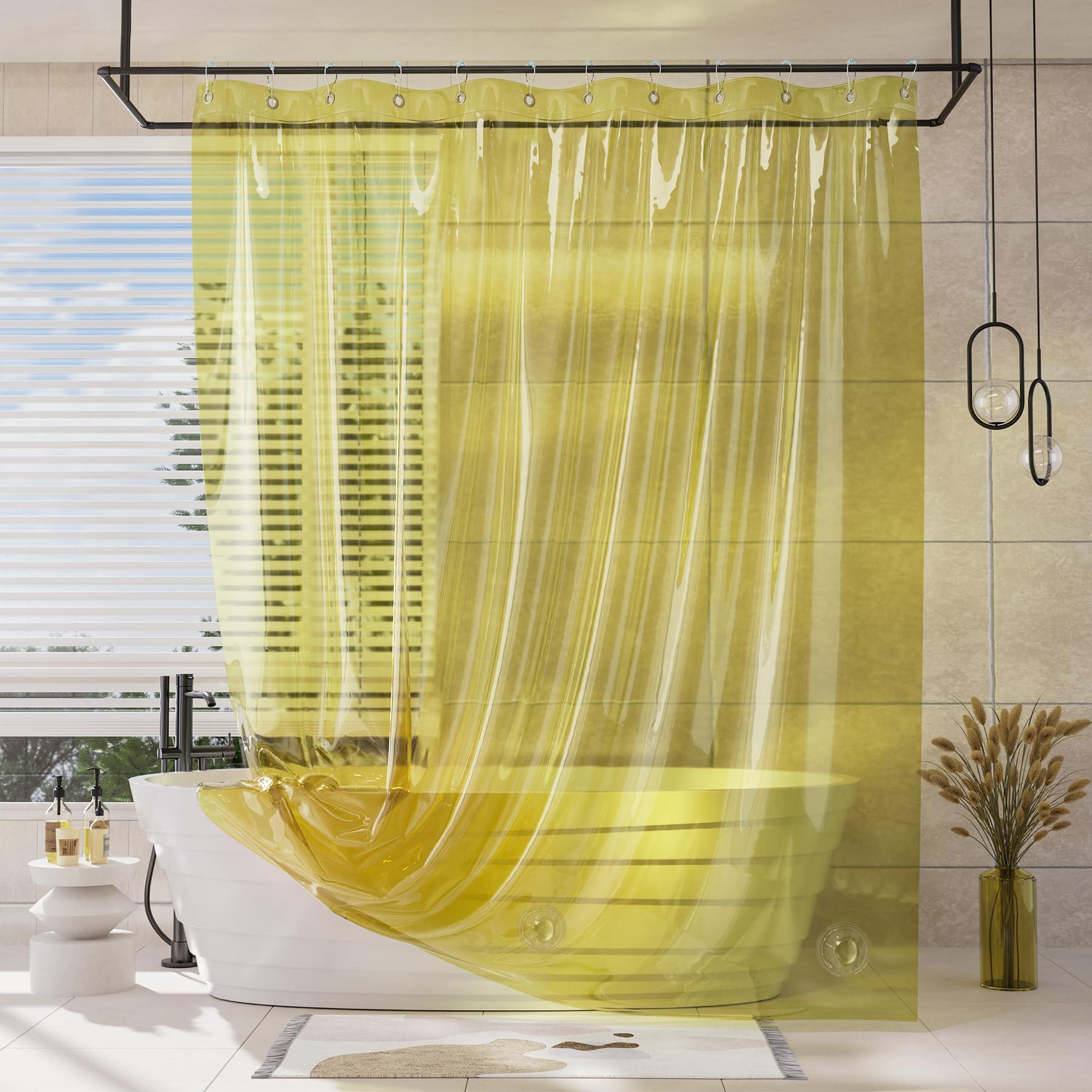 AmazerBath AmazerBath Shower Curtain Liner, 100% EVA Clear Yellow Heavy Duty Shower Curtain and Liner 2-in-1, 72x72 Luxury Plastic Weighted Bathroom Shower Liner, 12 Rustproof Grommets & 3 Heavyweight Stones