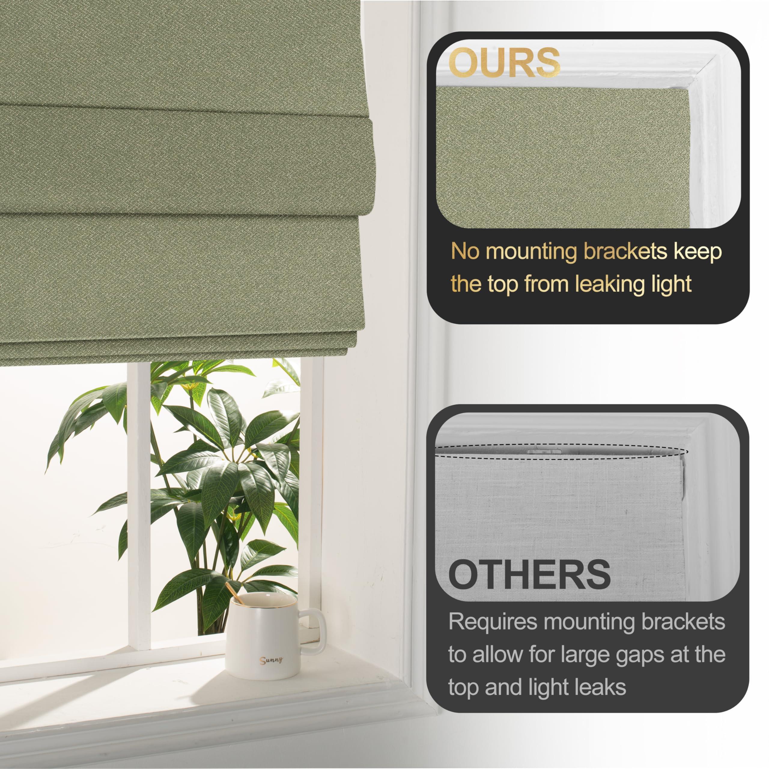 BERISSA BERISSA No Tool No Drill Blackout Roman Shades for Windows,Cordless Roman Blinds,Room Darkening Shades,Pull Down Window Shades for Home Office.Easy to Install.Light Green.37 W x 84" H