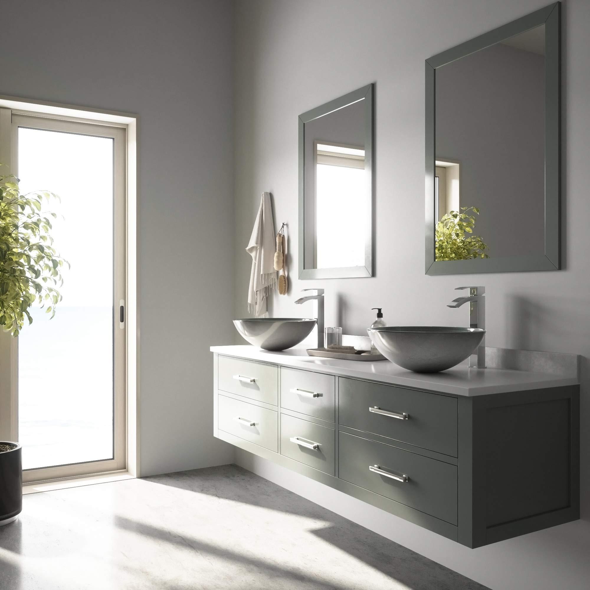 VIGO VIGO 17\" L -17\" W -12\" H Giovanni Glass Round Vessel Sink Set in Silver with Faucet and Drain -VGT836