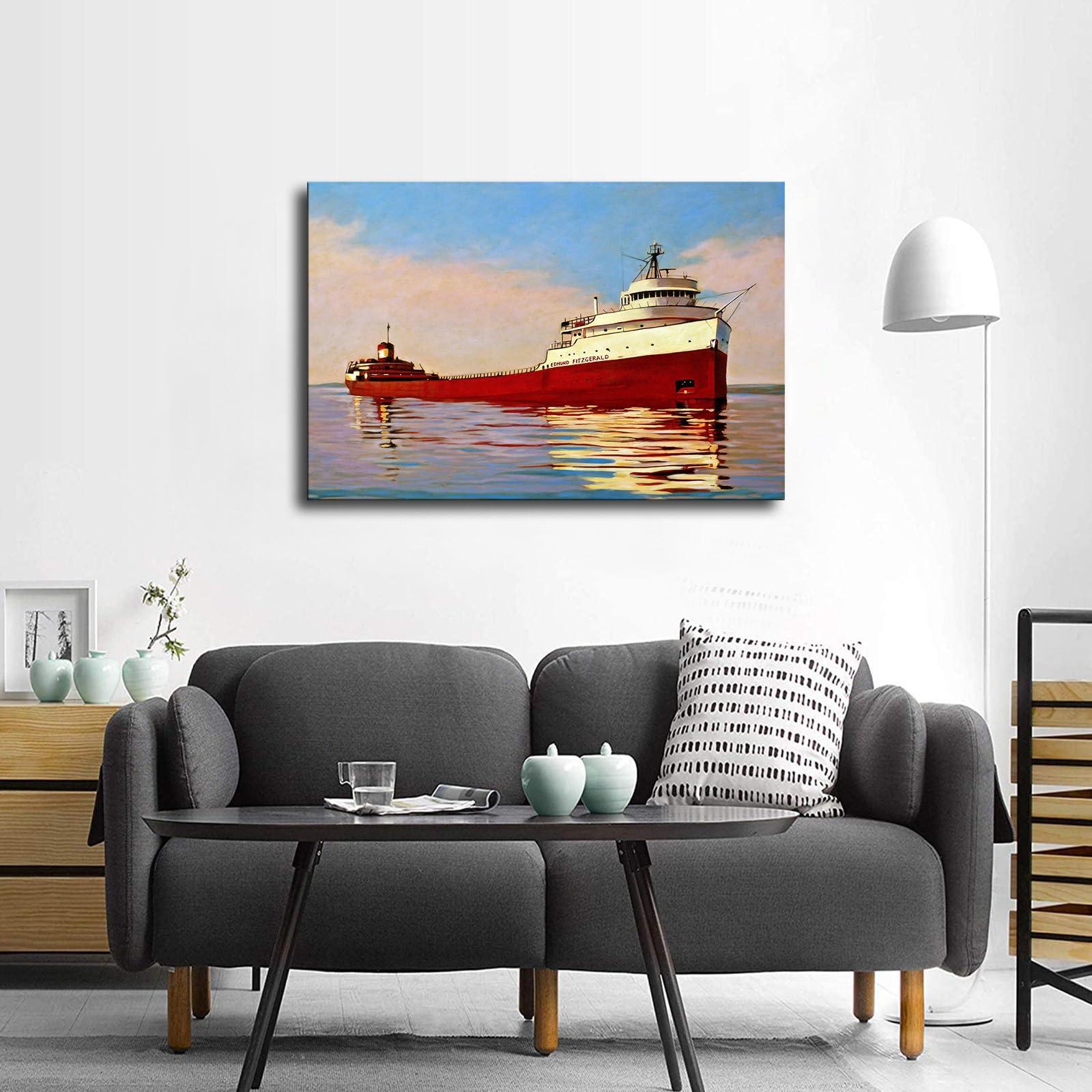 ErdbaR Edmund Fitzgerald Ship Painting Poster Canvas Wall Art Modern Home Room Mural Decoration (08x12inch-No Framed)