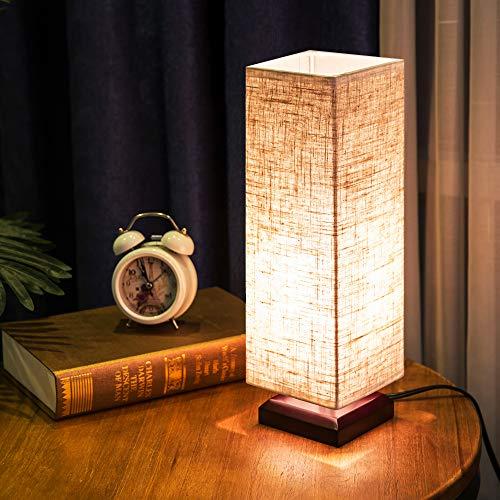 ZEEFO ZEEFO Bedside Table Lamp, Retro Style Solid Wood Base Table Lamps with Fabric Shade Nightstand Mini Desk Lamps for Bedroom, Living Room, Bookcase (Square)