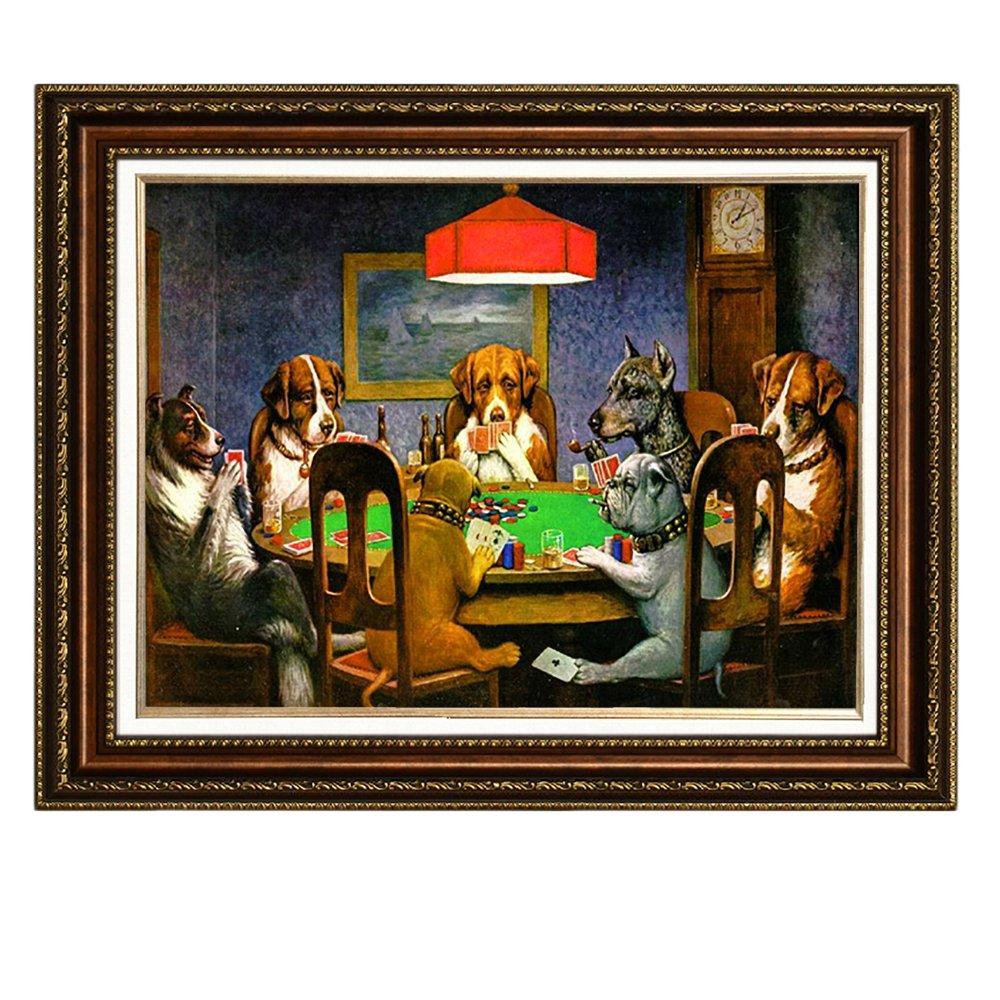 Eliteart ELITEART-Dogs Playing Poker by Cassius Marcellus Coolidge Oil Painting Reproduction Giclee Wall Art Canvas Prints-Framed Size:22\"x26\"