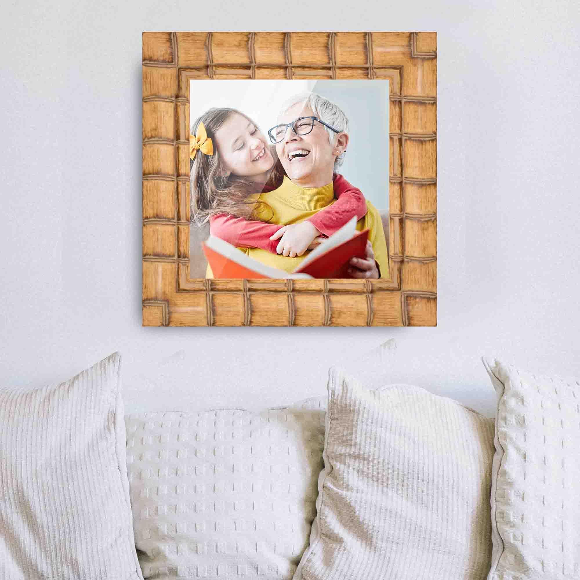 CustomPictureFrames.com 23x23 Frame Bamboo Natural Wood Beige Solid Wood Picture Frame | 3 Inch Moulding Width | Picture Frame Complete with UV Acrylic Plexiglass, Foam Board Backing & Hanging Hardware