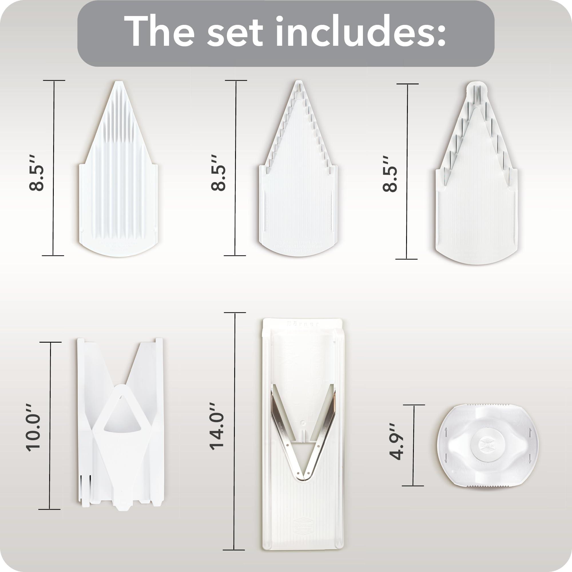 Swissmar Brner V3 TrendLine Mandoline Starter Set (6 pcs.) Vegetable Slicer (V-Slicer) + Safety Guard + Inserts + Collection Tray + Multibox Kitchen Slicer Set (White)