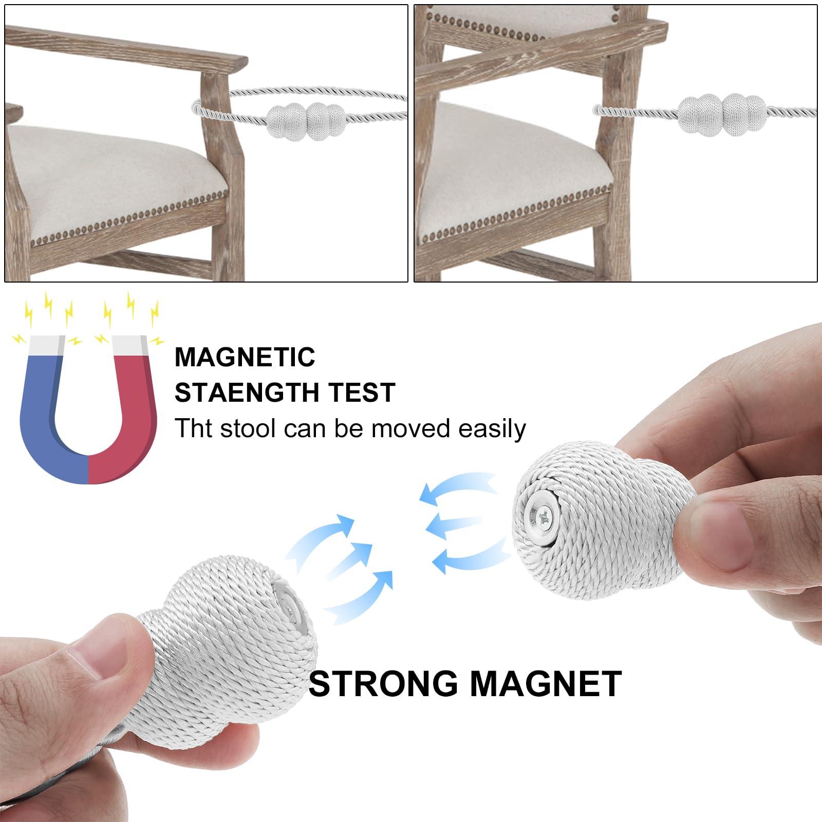 HOJLKLD HOJLKLD Magnetic Curtain Tiebacks 4 Pack Decorative Curtain Tie Backs Rope No Drill Magnetic Curtain Holders for Window Draperies (4, White)