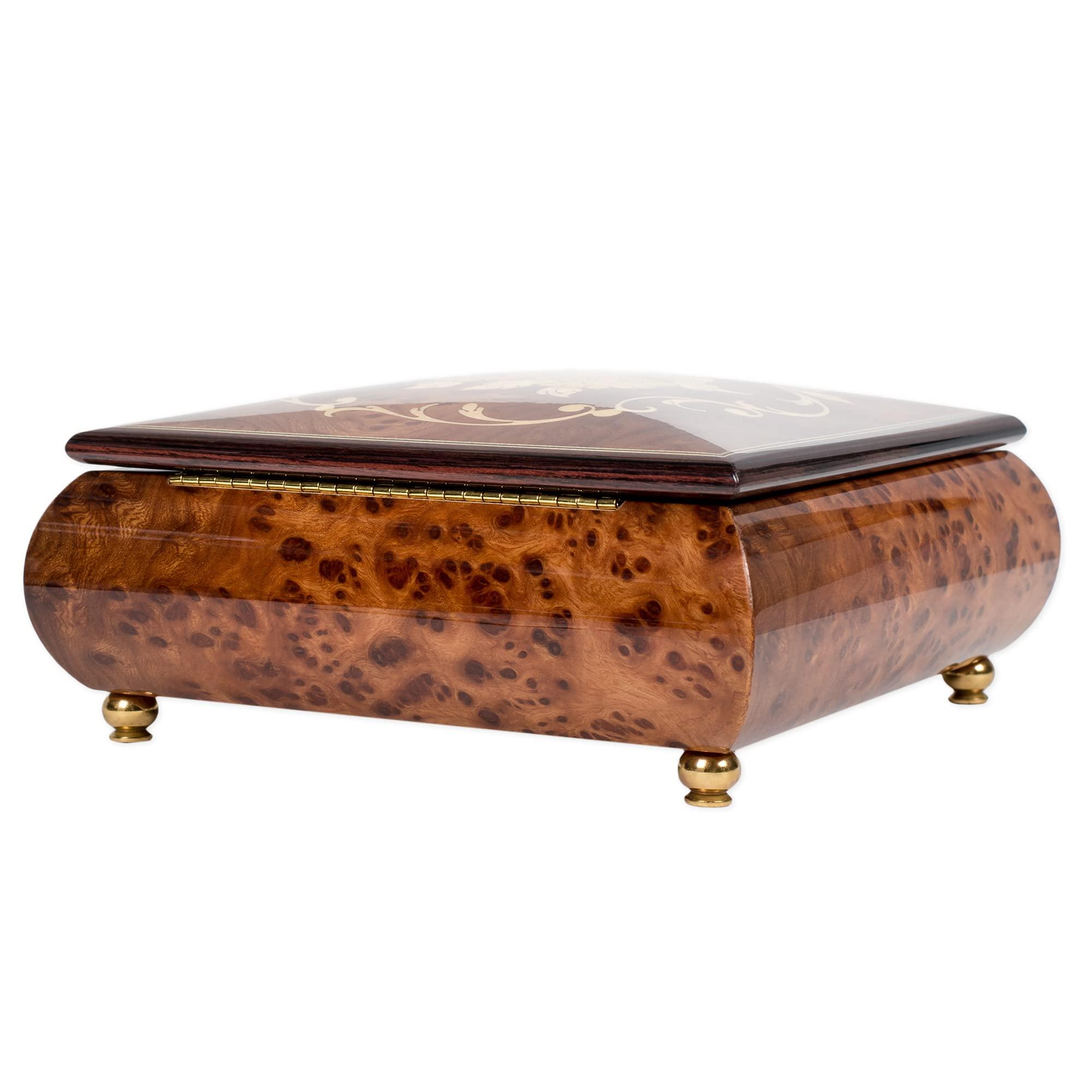 Splendid Music Box Co. Splendid Square Italian Inlaid Floral music box/jewelry box with lace design in high gloss finish with customizable tune options