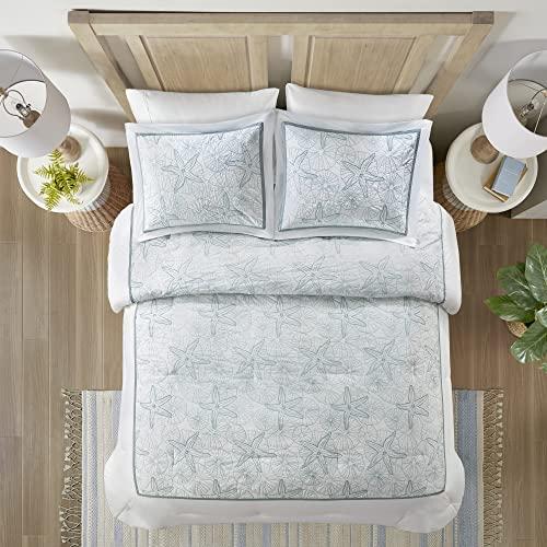 Harbor House Harbor House Cotton Comforter Set - Coastal Oceanic Sealife Design, All Season Down Alternative Bedding with Matching Shams, Bedskirt, Maya Bay, Seafoam Blue Full(80"x90") 4 Piece