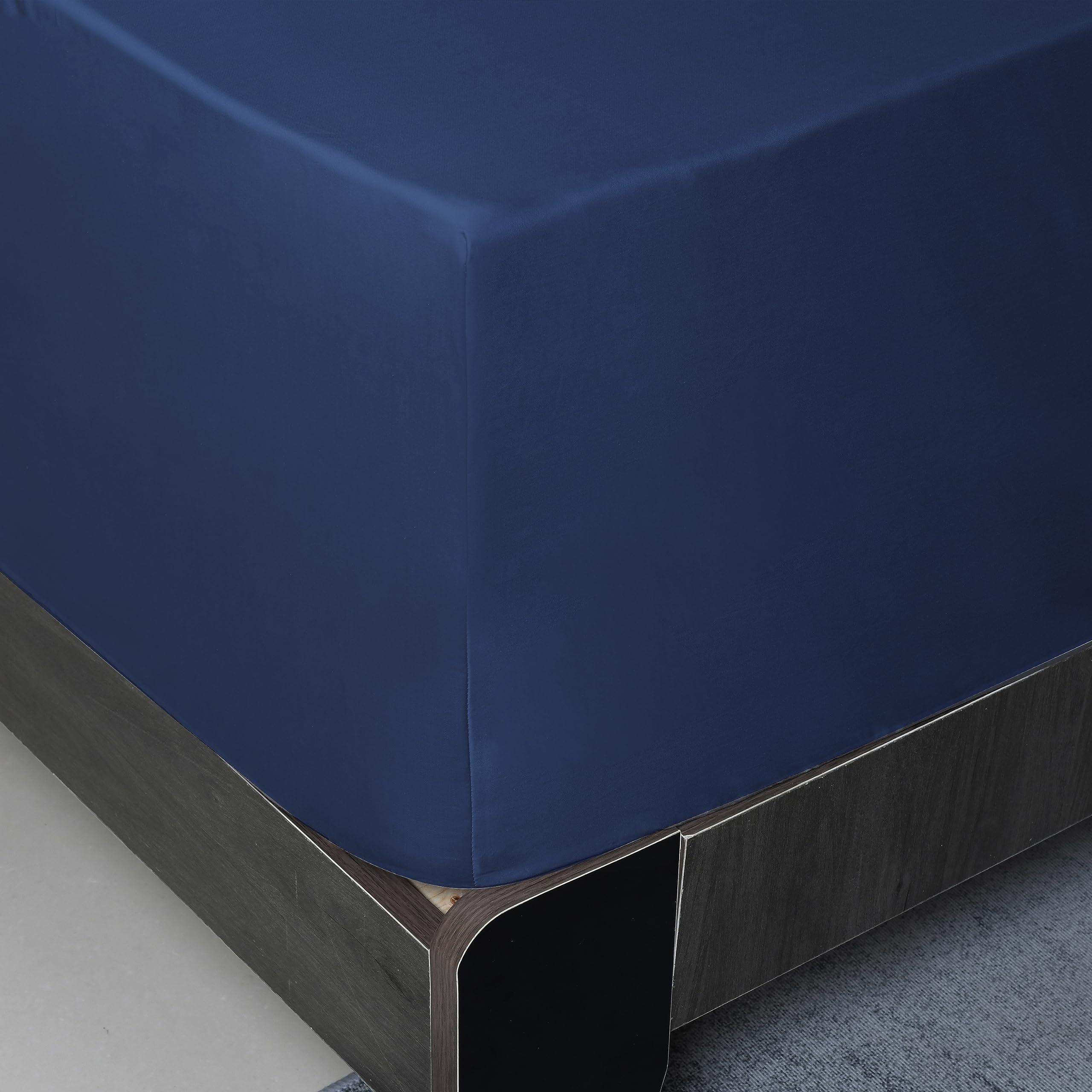 Shunjie.Home California King Size Fitted Sheet Only Navy Blue, 100% Egyptian Cotton 600 Thread Count, 16\" Deep Pocket Premium Cotton Mattress Sheet (1 Bottom Sheet Only)