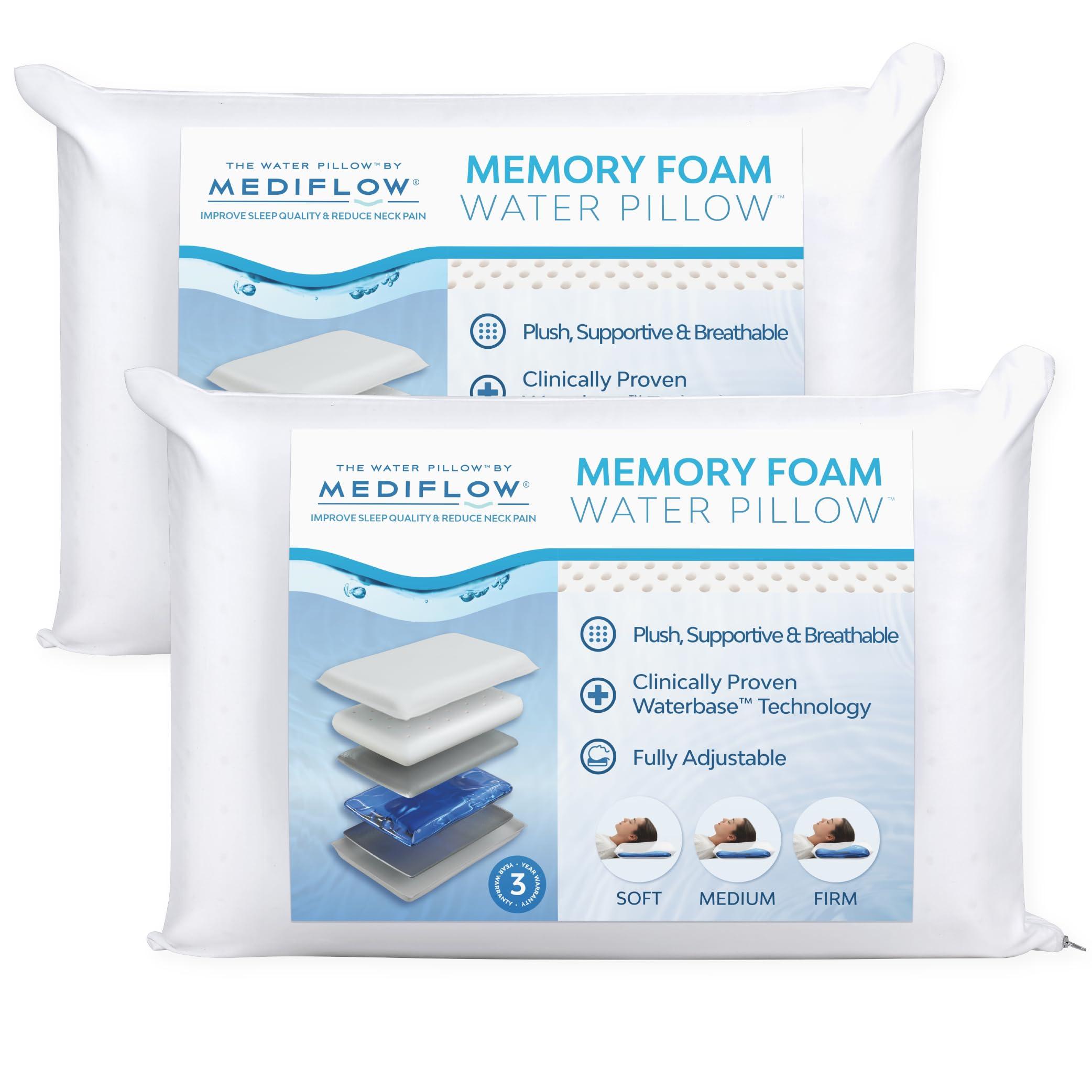 Mediflow Mediflow Water Pillow Memory Foam re-Invented with Waterbase Technology - Clinically Proven to Reduce Neck Pain & Improve Sleep Quality. (Twin Pack)