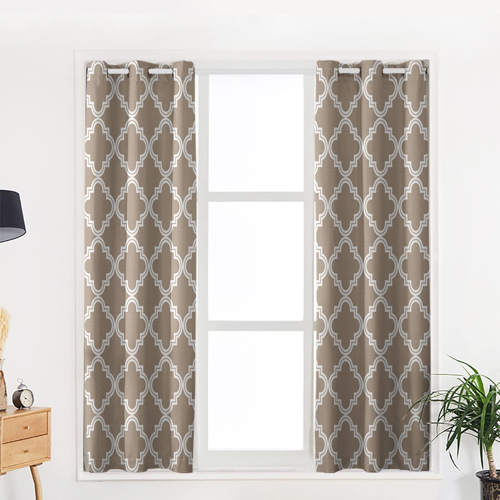 BOBOWUNY BOBOWUNY Quatrefoil Moroccan Pattern Blackout Curtains 96 Inches Length, Geometric Beige Morocco Window Treatment Thermal Insulated Drapes for Bedroom Living Room 2 Panels 104x96 Inches