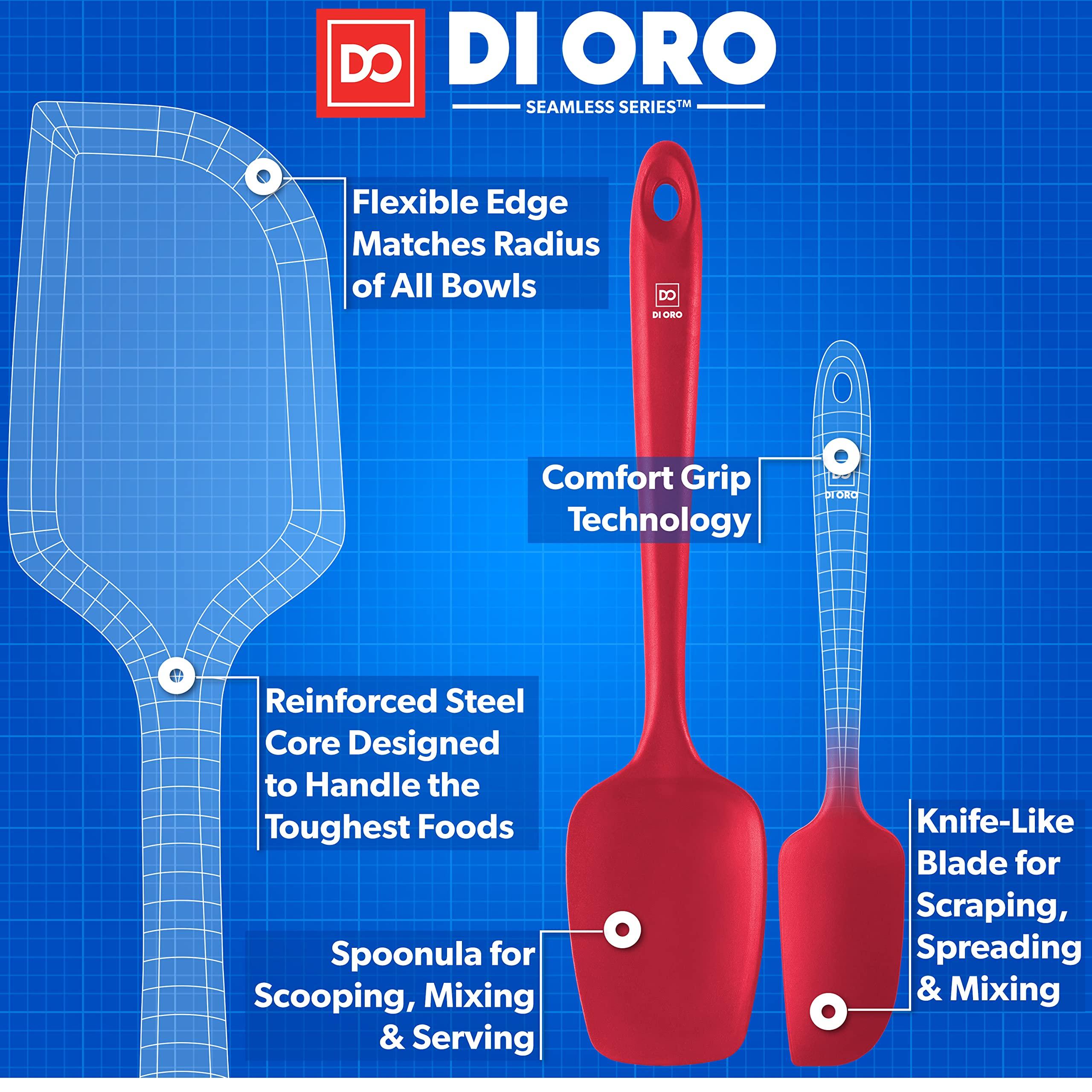 di Oro Living di Oro Living Silicone Spatula Set - 3-piece 600F Heat-Resistant Baking Spoon & Spatulas - Ergonomic Easy-to-Clean Seamless One-Piece Design - Pro Grade Non-stick Rubber with Stainless Steel S-Core Technology! (Red)